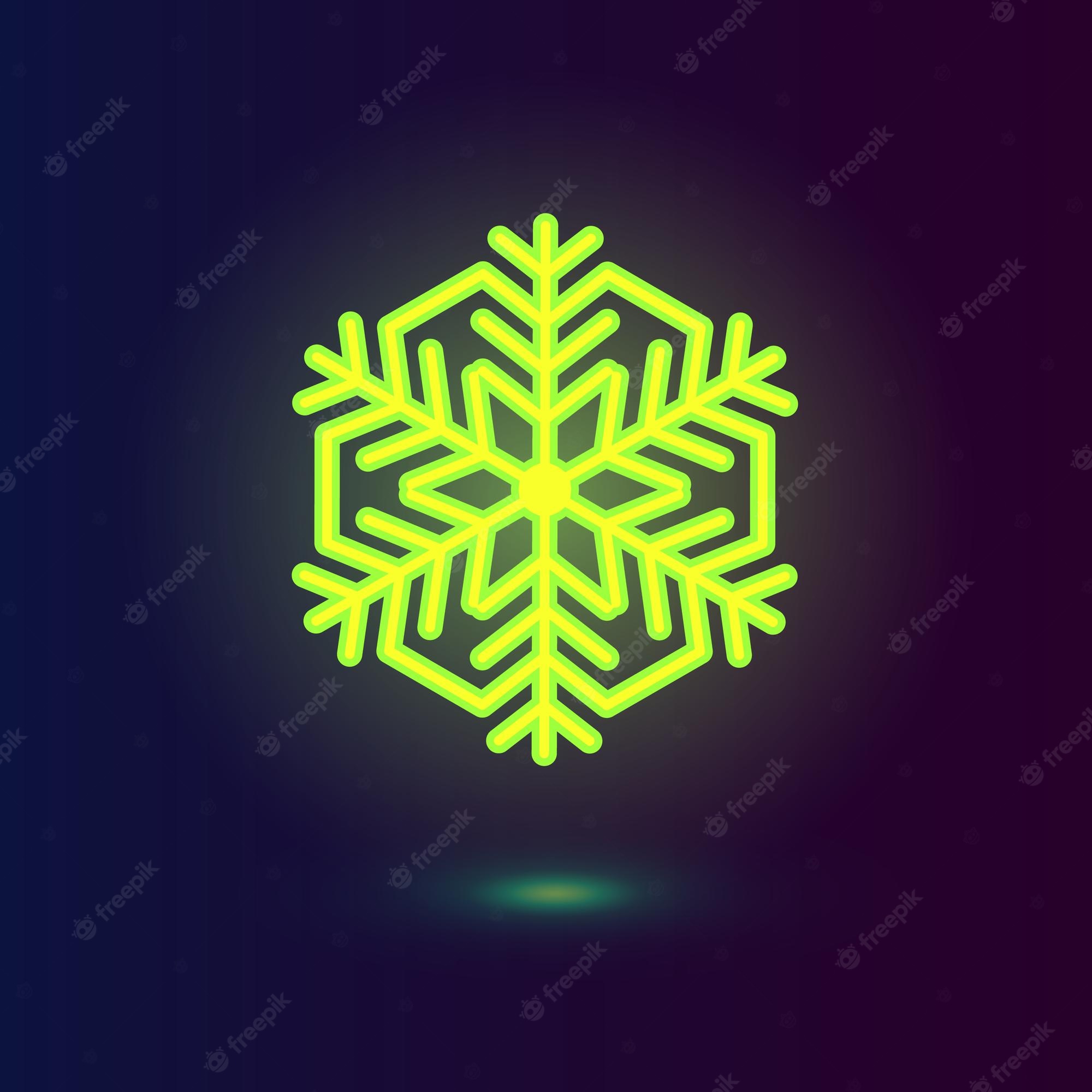 Premium Vector. Vector neon green snowflake winter icons on dark blue background