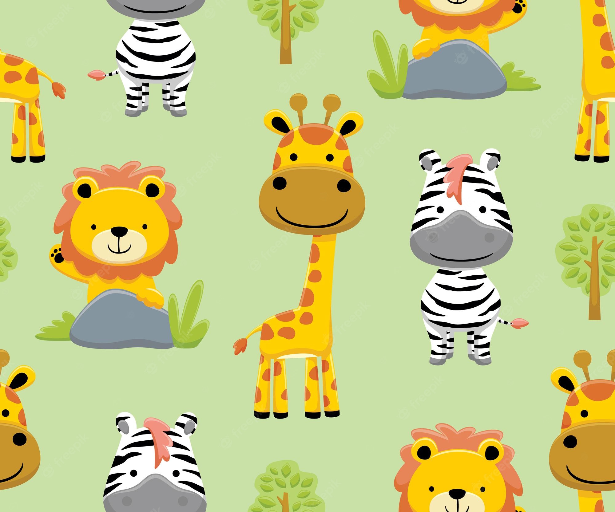 Premium Vector. Seamless pattern vector of safari animals cartoon