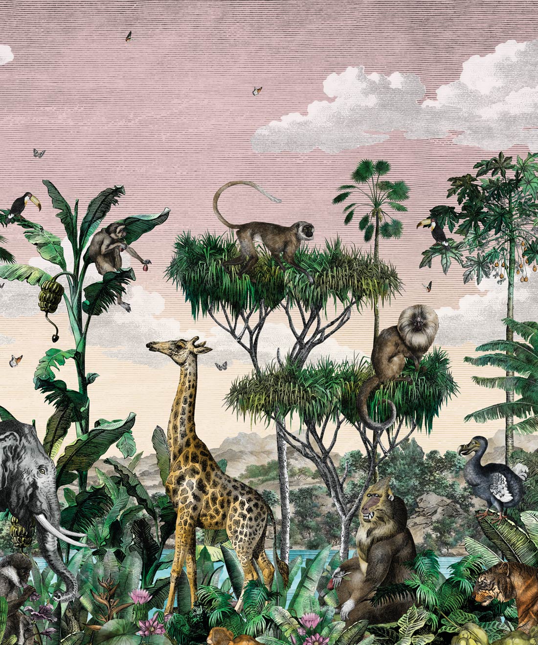Etched Safari Mural • Tropical Animal Mural