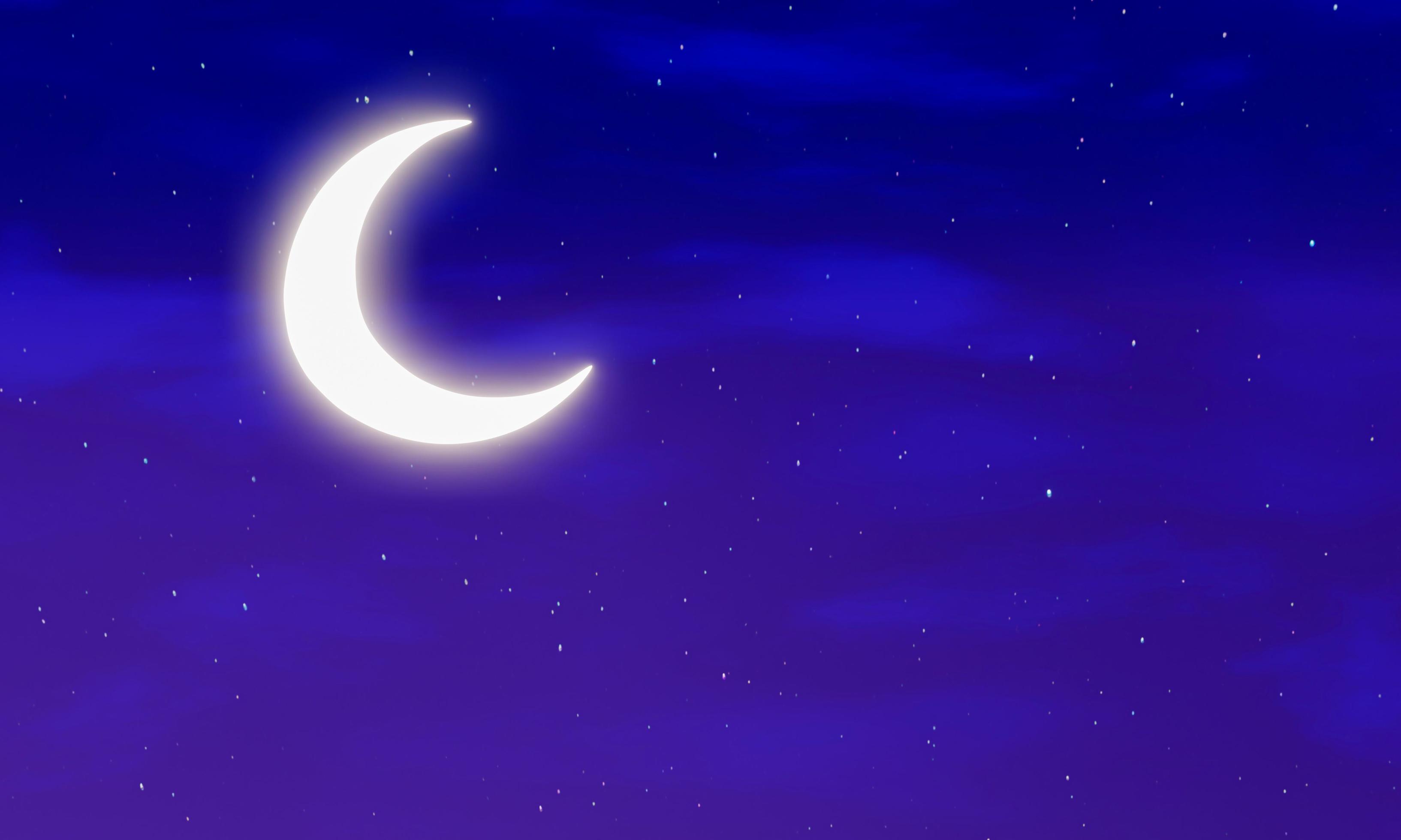 crescent moon The sky is bright pink and blue. The starry sky is covered with little clouds. The sky has the moon at night. Use for Background or Wallpaper. 3D Rendering. 6660507