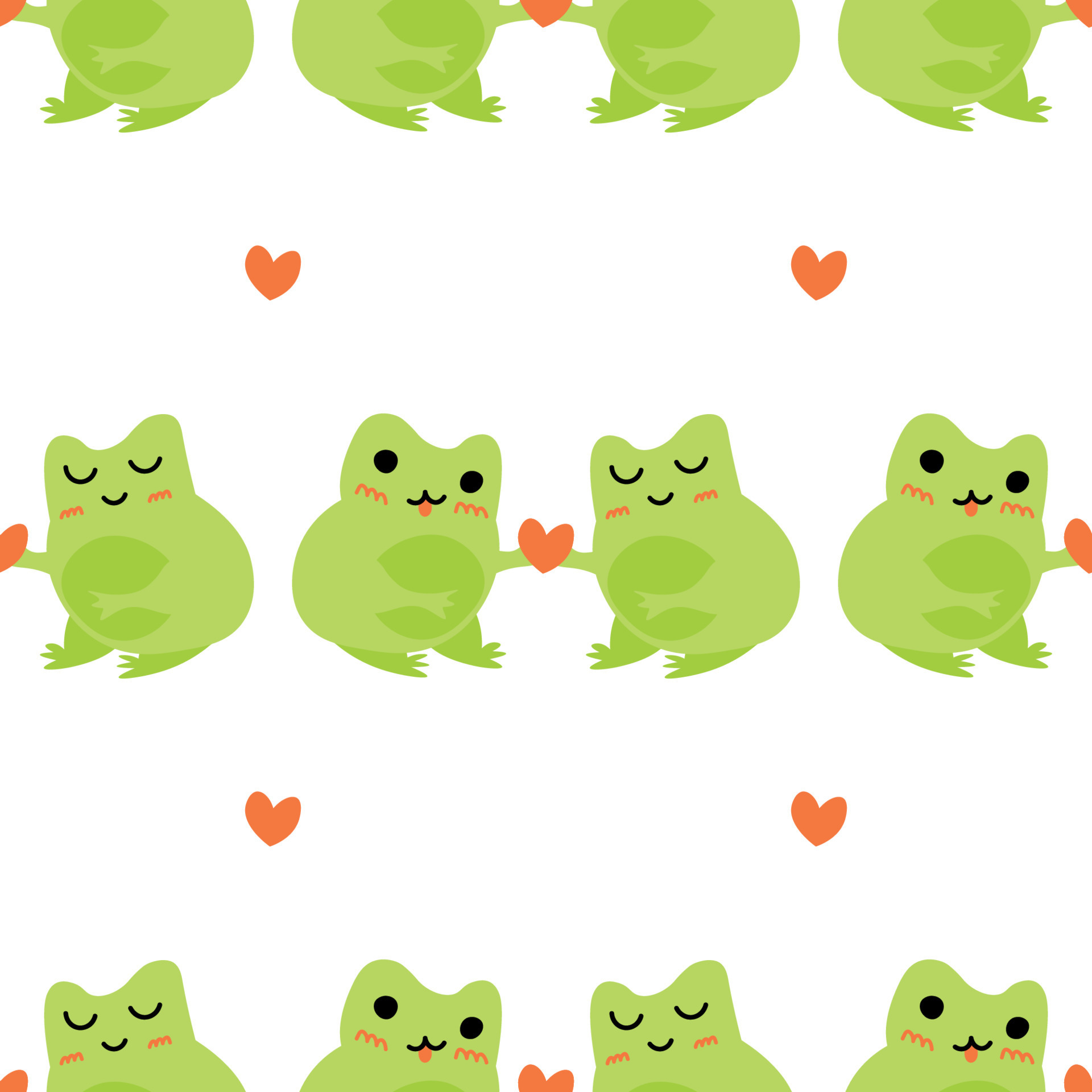 Cute cartoon frogs with hearts. Enamored green toads. Vector animal characters seamless pattern of amphibian toad drawing.Childish design for baby clothes, bedding, textiles, print, wallpaper
