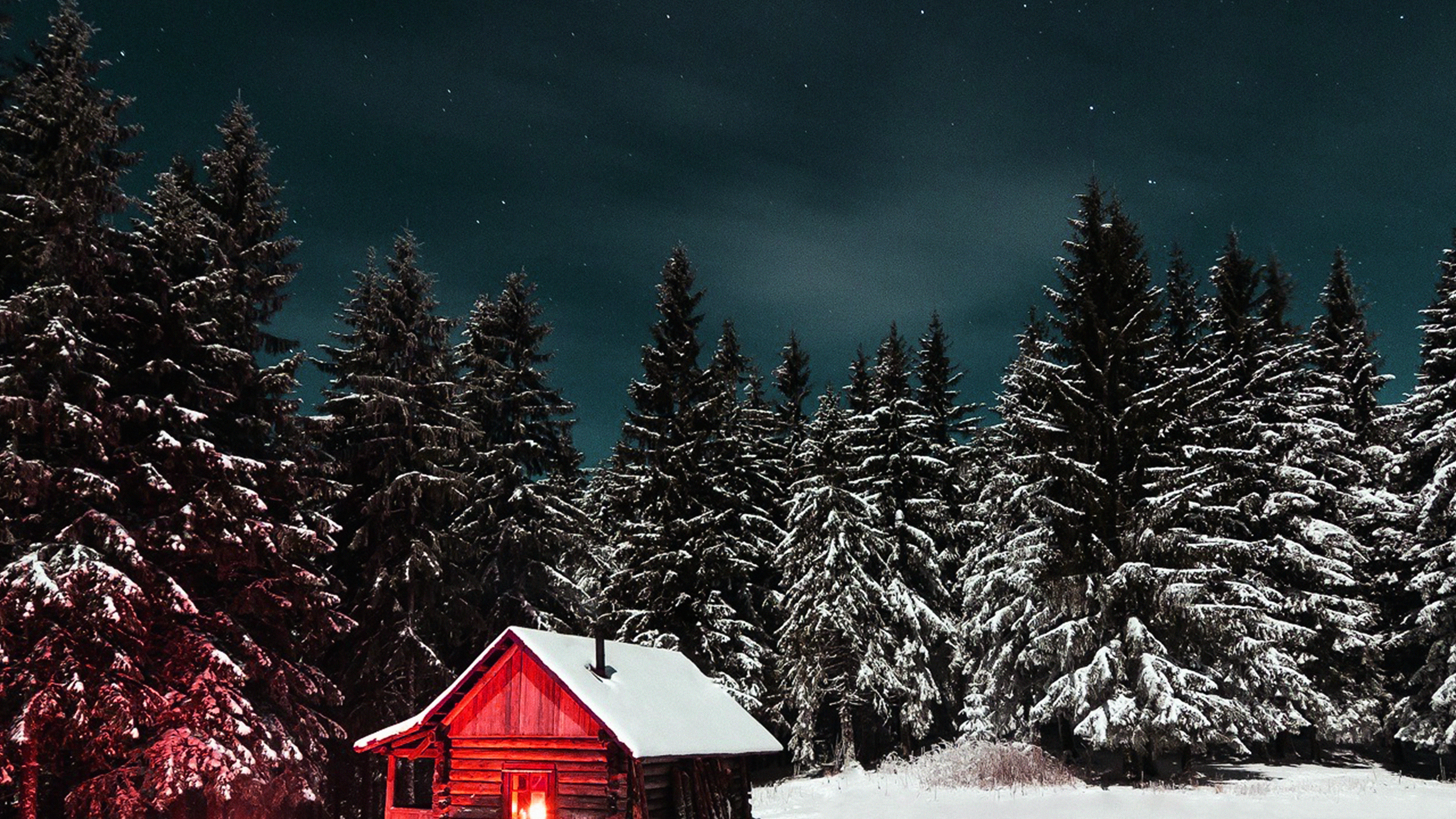Winter House Night Sky Christmas Starry Wallpaper