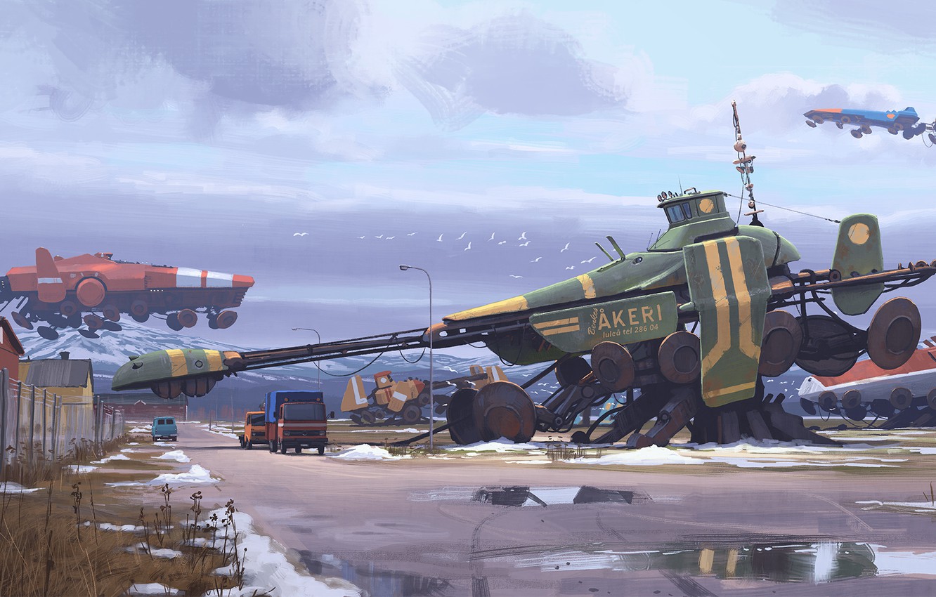 Wallpaper Fantasy, Science Fiction, Winter, Snow, Sci Fi, Cyberpunk, Trucks, Artist, Digital Art, Spaceships, Artwork, Fantasy Art, Illustration, Futuristic, Vehicles, Simon Stålenhag Image For Desktop, Section фантастика