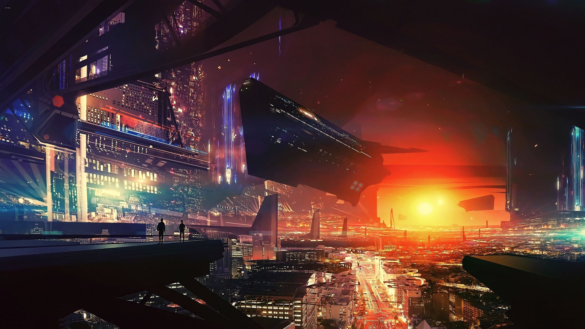 Wallpaper spaceship, cyberpunk, futuristic, city, 4K, Art. Futuristic city, Futuristic, Red car