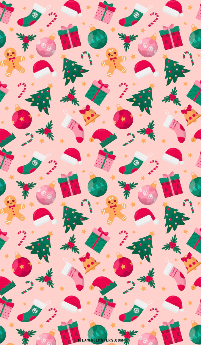 Green and Bright Pink Christmas Wallpaper for iPhone & Phone Wallpaper