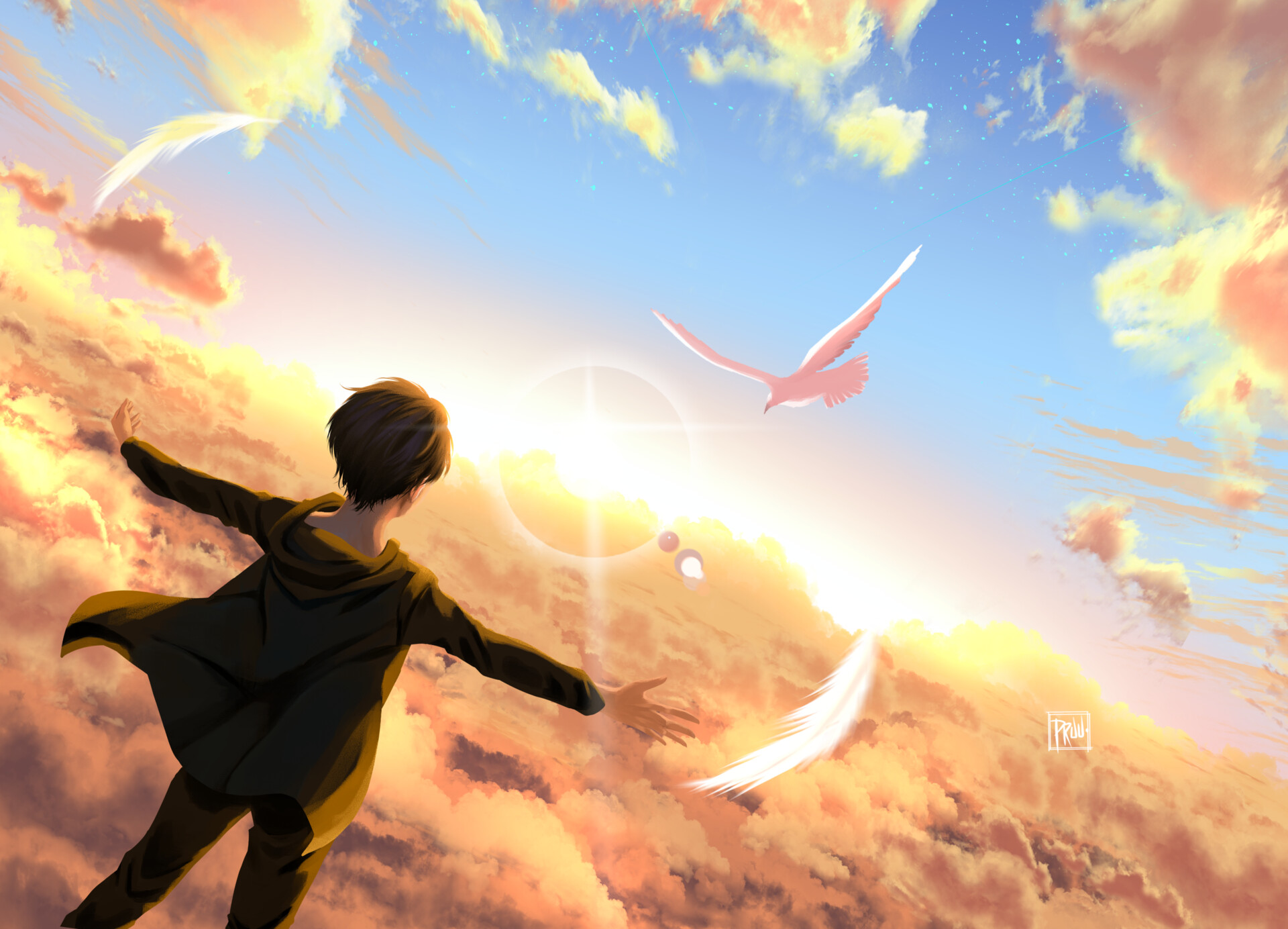 Download wallpaper 1440x900 girl smile freedom clouds sky anime  widescreen 1610 hd background