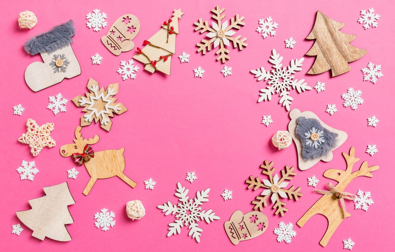 Wallpaper snowflakes, background, pink, toys, Christmas, figures, Sosiukin image for desktop, section новый год
