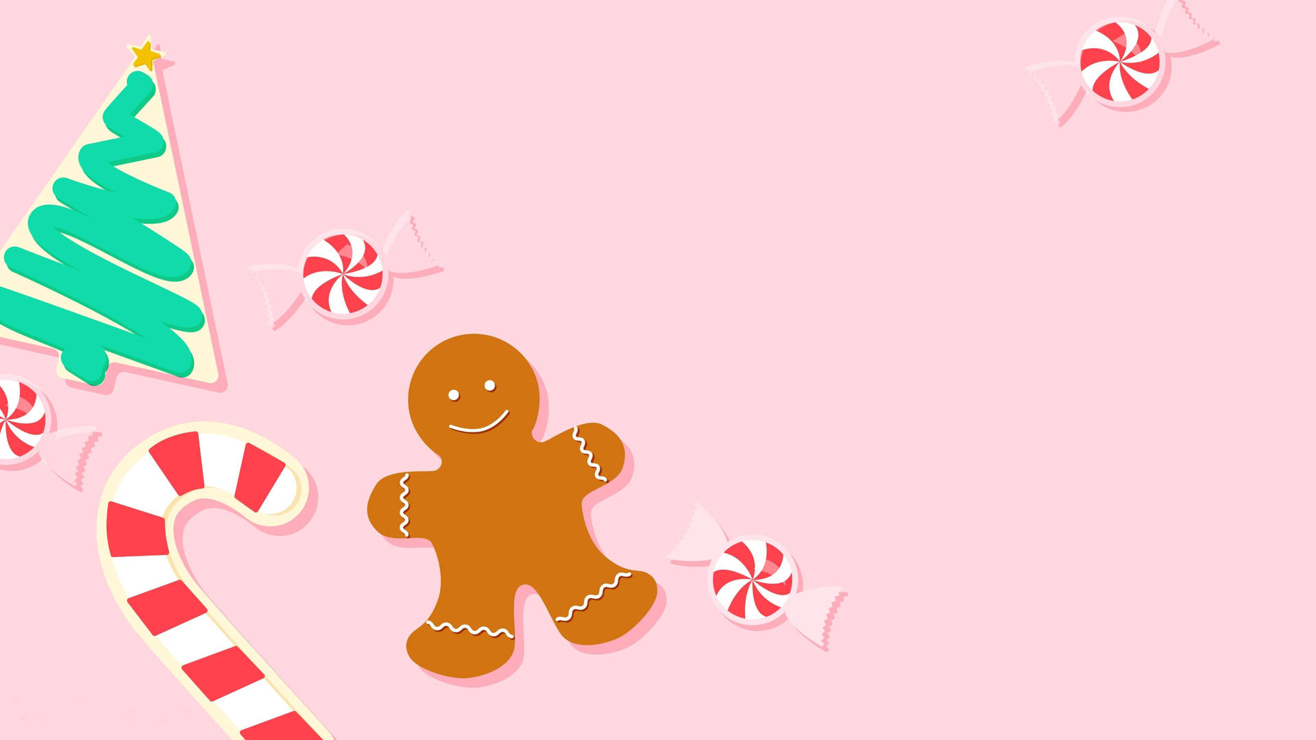 Download Gingerbread On Pink Christmas Aesthetic Wallpaper