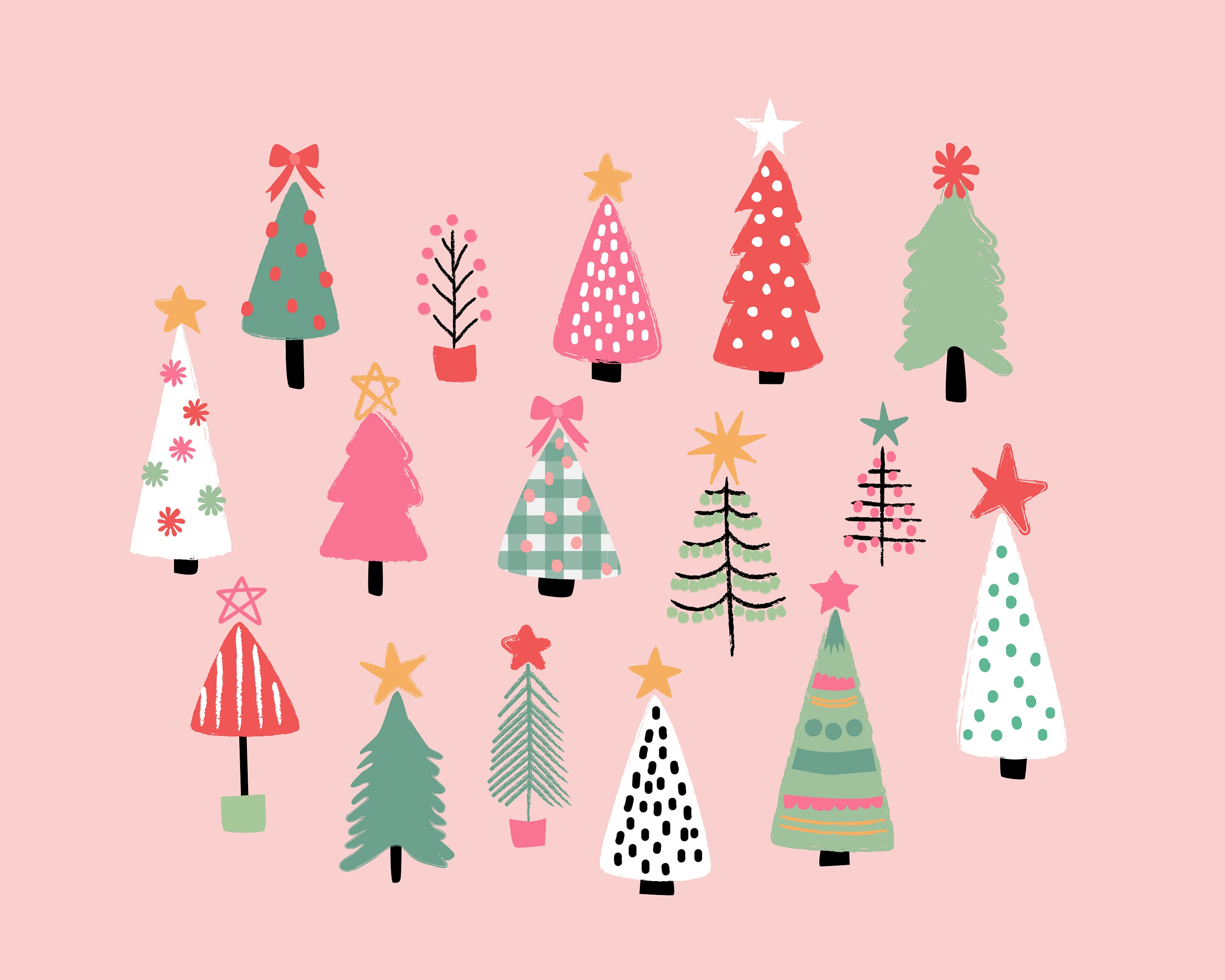 Pink Holiday Christmas Trees and Word Art Collection Hong Kong