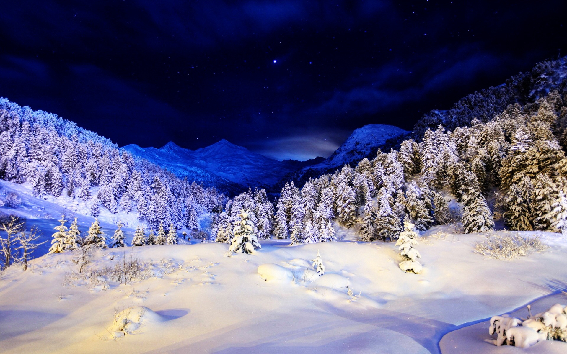 Blue Winter Night HD Wallpaper