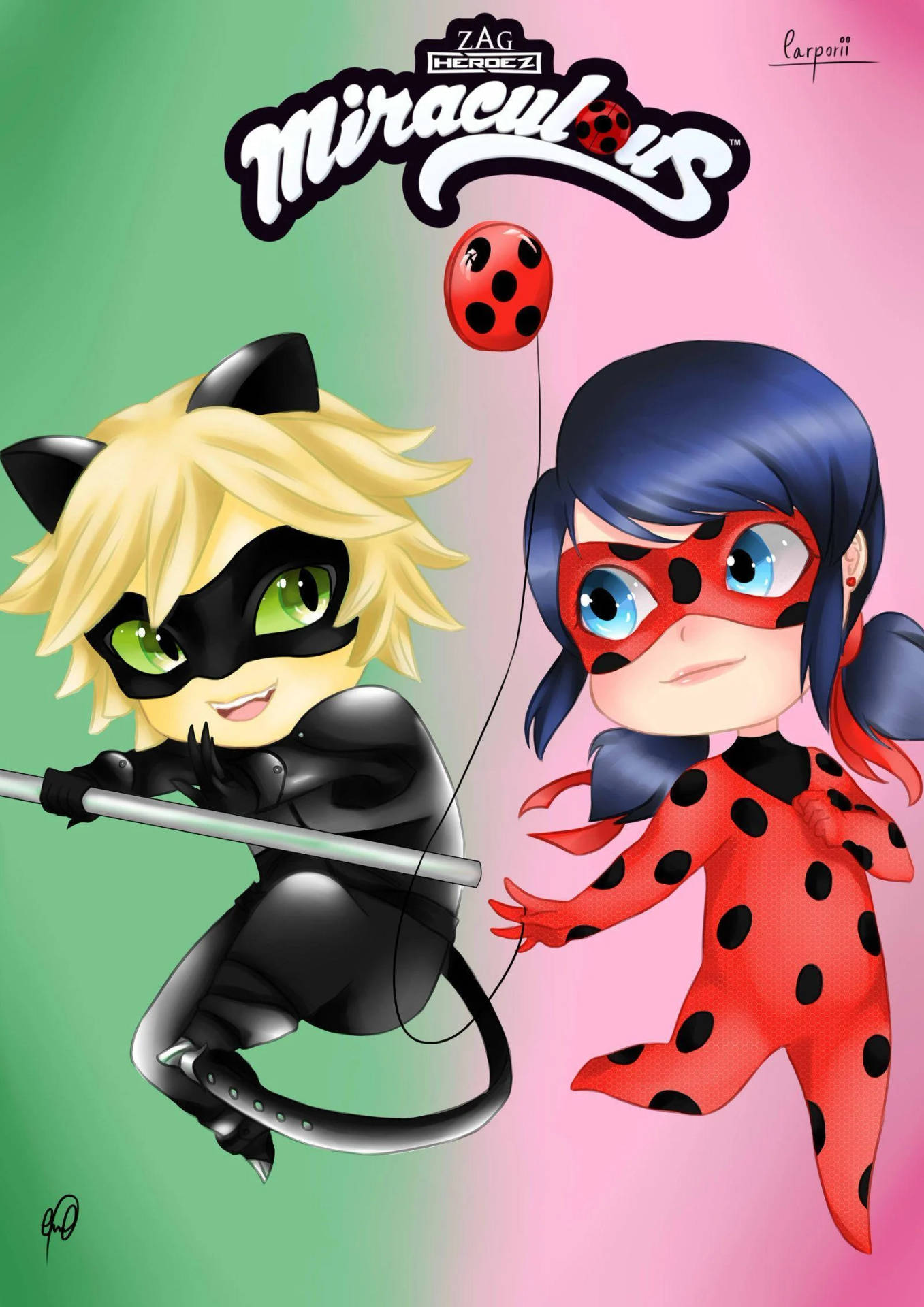Download Ladybug And Cat Noir Kiss Chibi Style Wallpaper