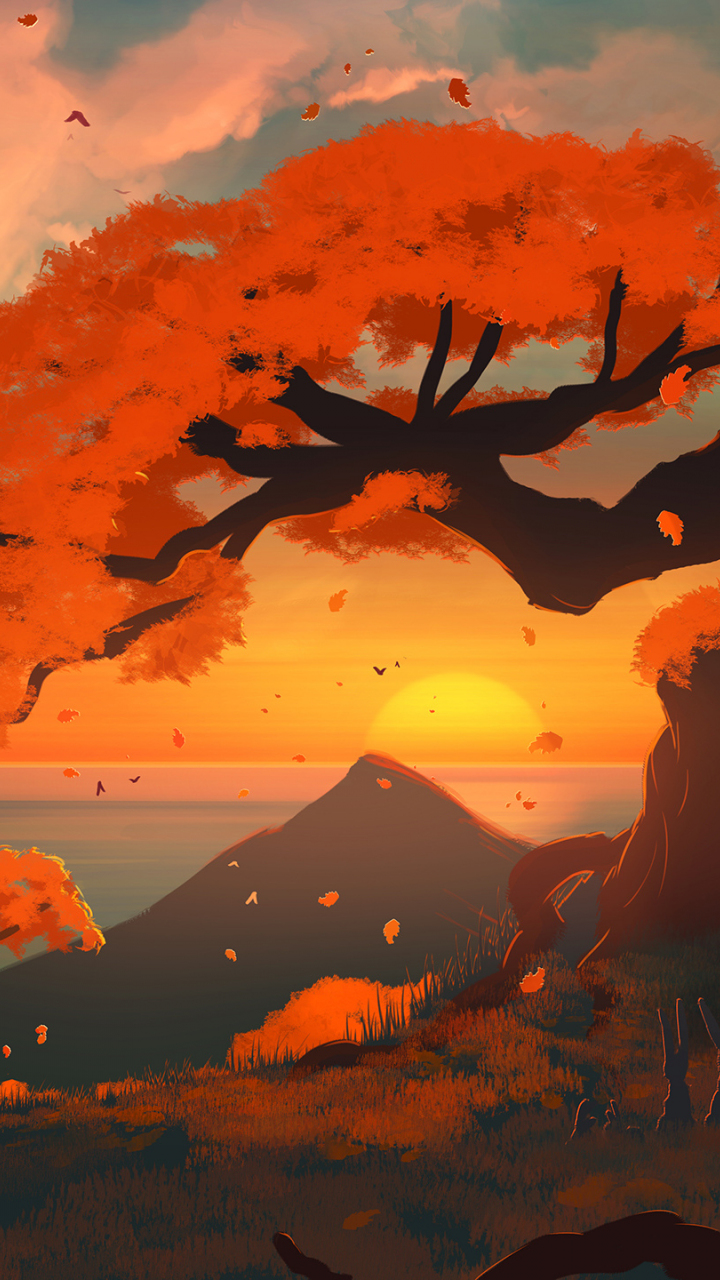 Download 720x1280 Wallpaper Sunset, Tree, Lake, Nature, Art, Samsung Galaxy Mini S3, S5, Neo, Alpha, Sony Xperia Compact Z1, Z2, Z3, Asus Zenfone, 720x1280 HD Image, Background, 34147