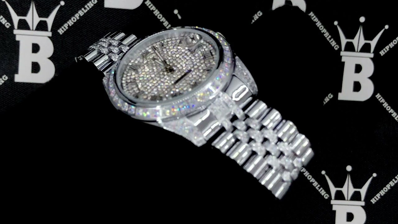 Quality Iced Out Watch Railroad Tracks Jubilee CZ Diamond. Hip Hop Watch