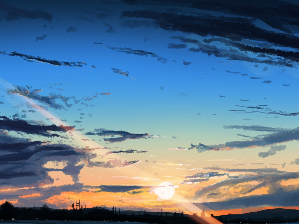 Wallpaper sunset, sky anime, clouds, original desktop wallpaper, HD image, picture, background, e5e9b7
