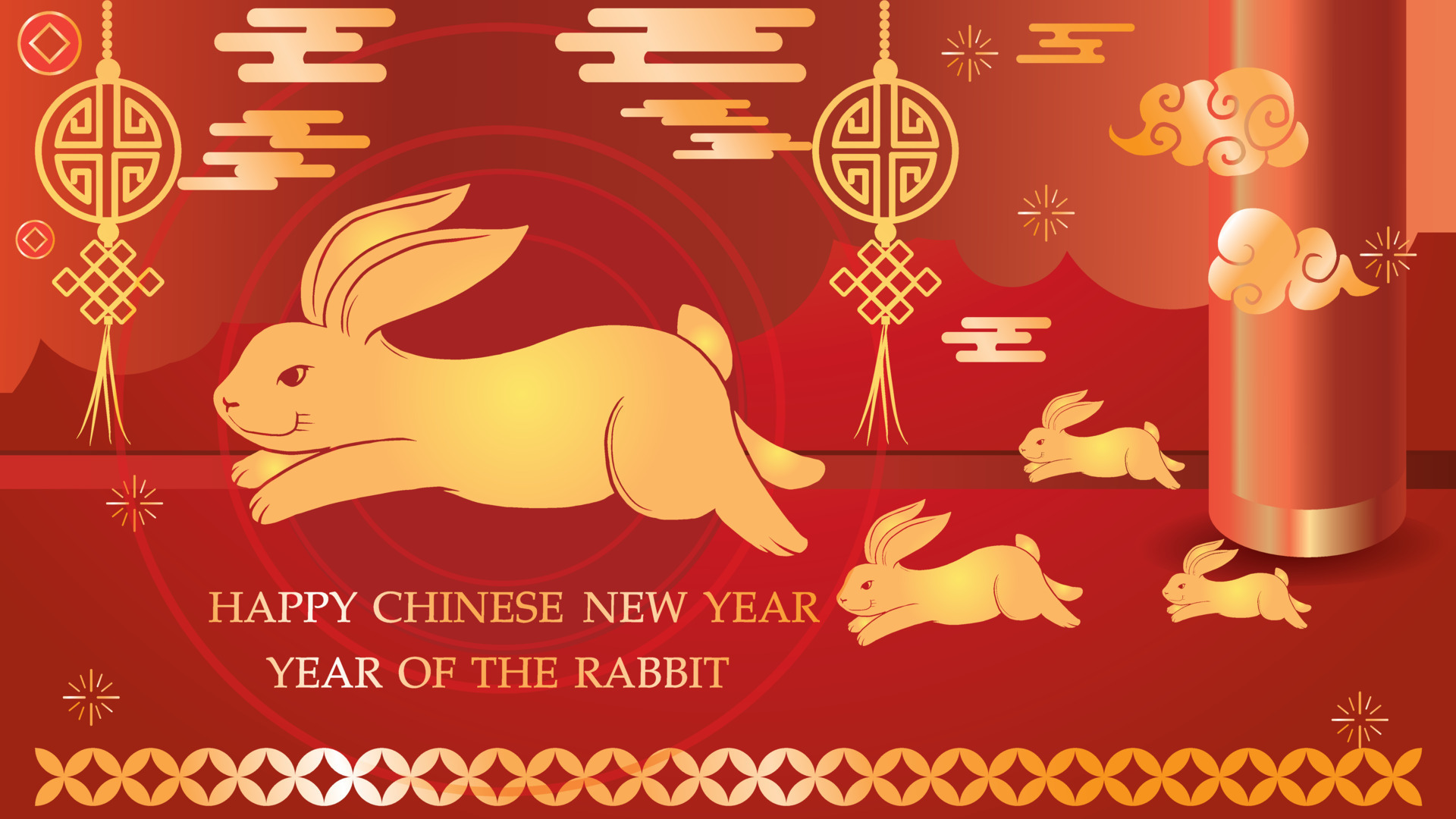 Year of the Golden Rabbit Chinese New Year Chinese zodiac concept , golden rabbit running paper cut pattern