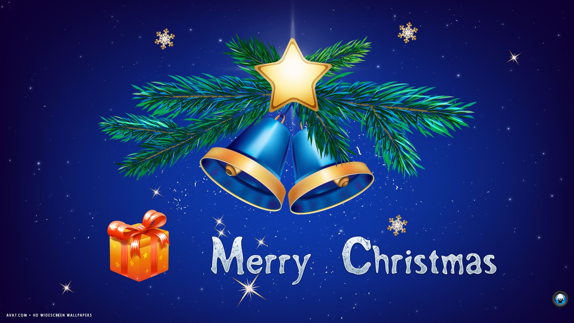 merry christmas blue bells present stars holiday HD