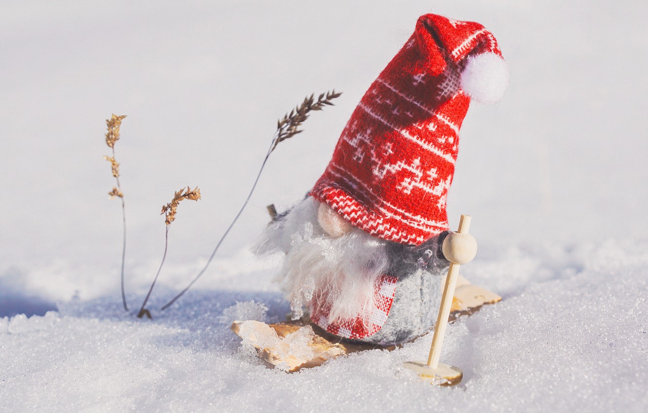 Wallpaper winter, holiday, toy, ski, Christmas, New year, Santa Claus, Christmas decorations, новогодние декорации image for desktop, section новый год