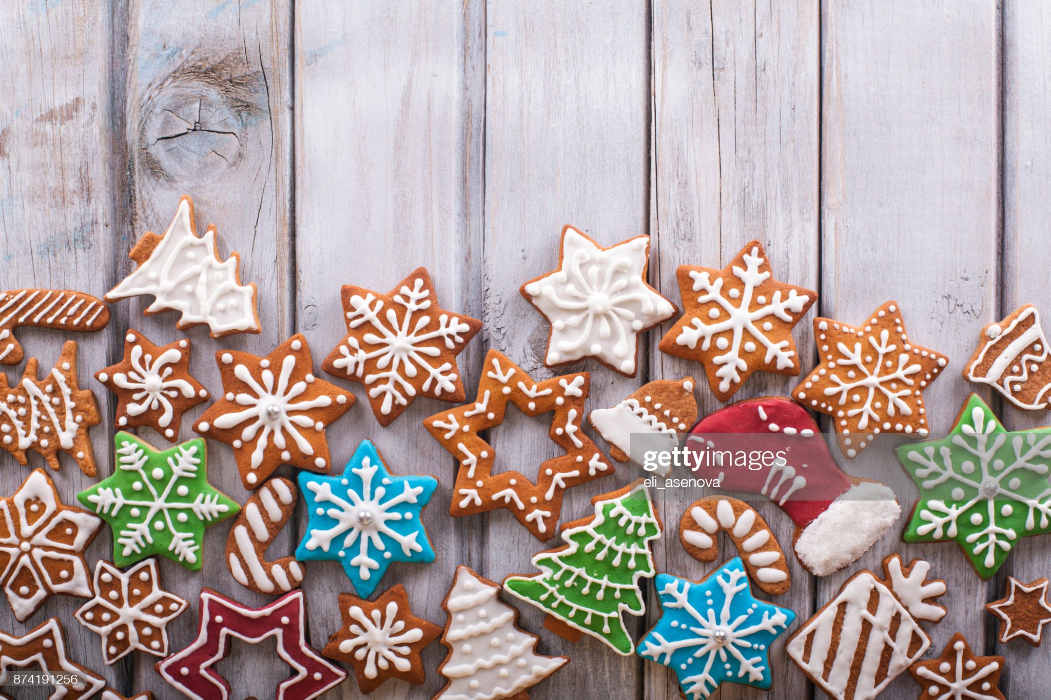 Christmas Cookies On White Wooden Table High Res