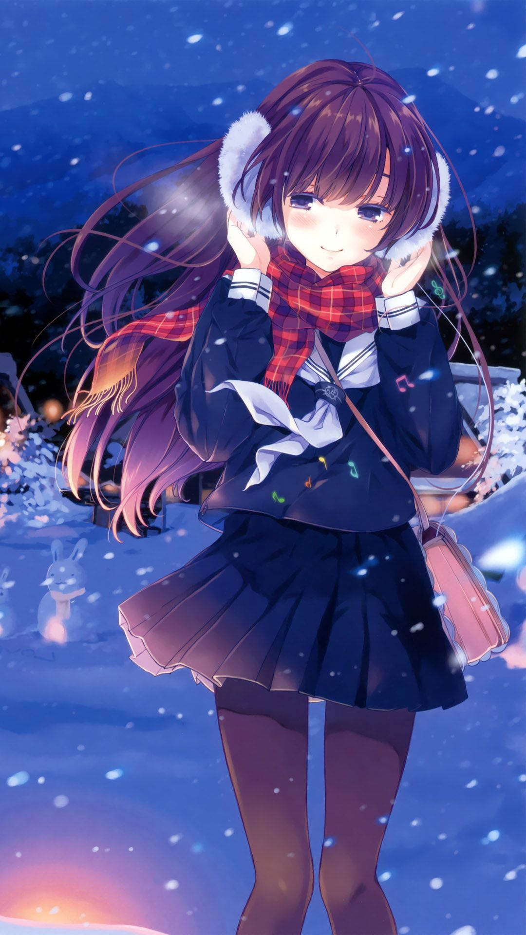Download Winter Phone Anime Girl Earmuffs Wallpaper