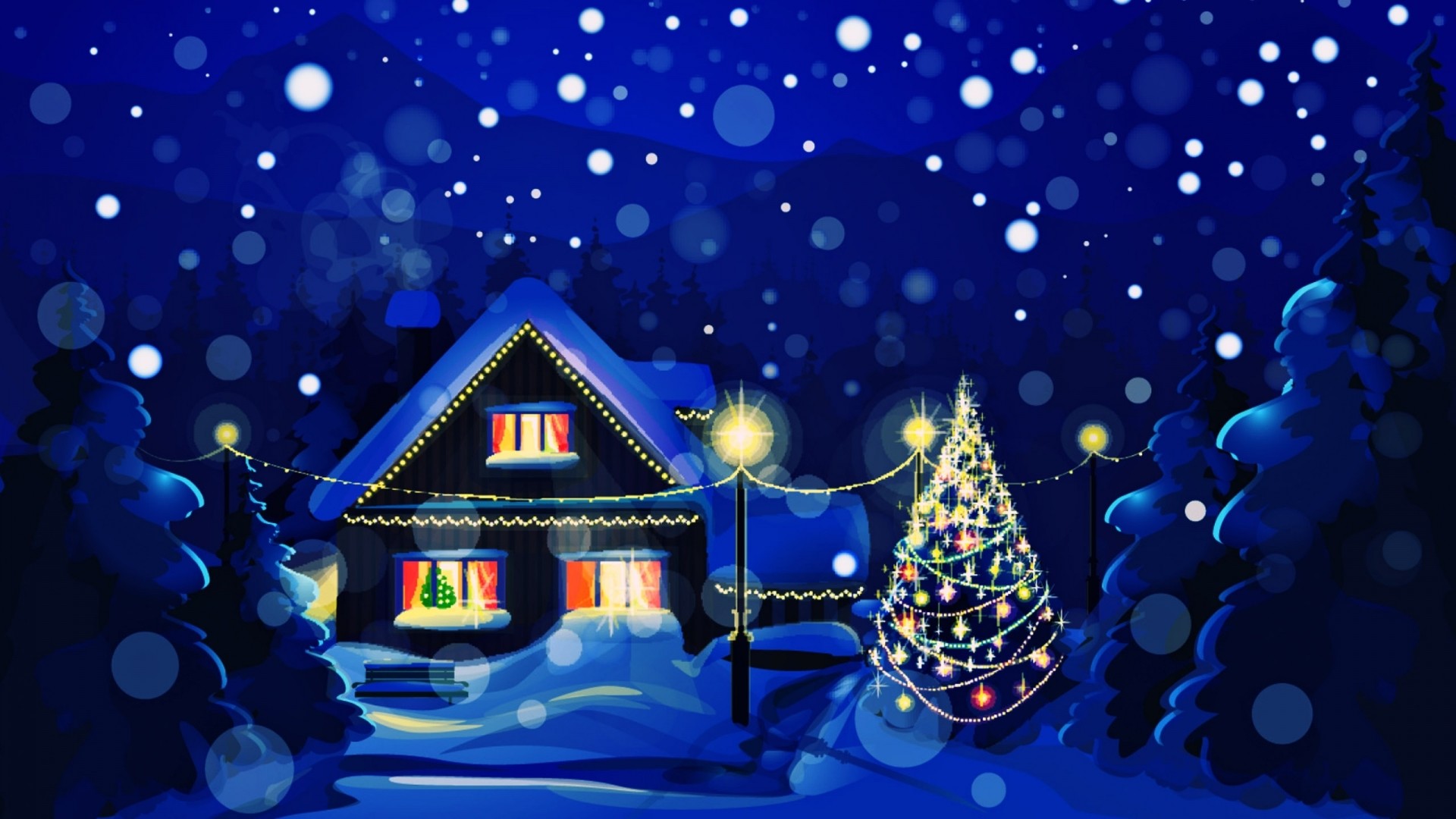 Desktop Wallpaper Christmas, Snowfall, Winter, Digital Art, 2017, HD Image, Picture, Background, A4edcc