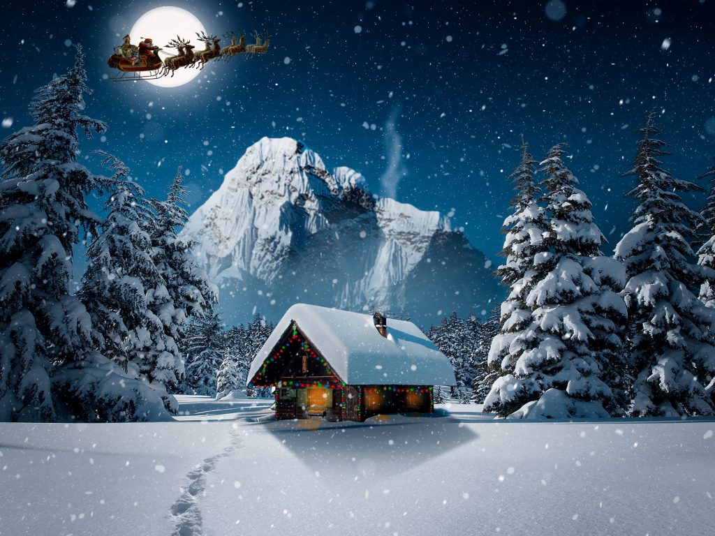 Download wallpaper 1024x768 snowfall, winter, hut, house, winter, christmas, standard 4:3 fullscreen 1024x768 HD background, 17253