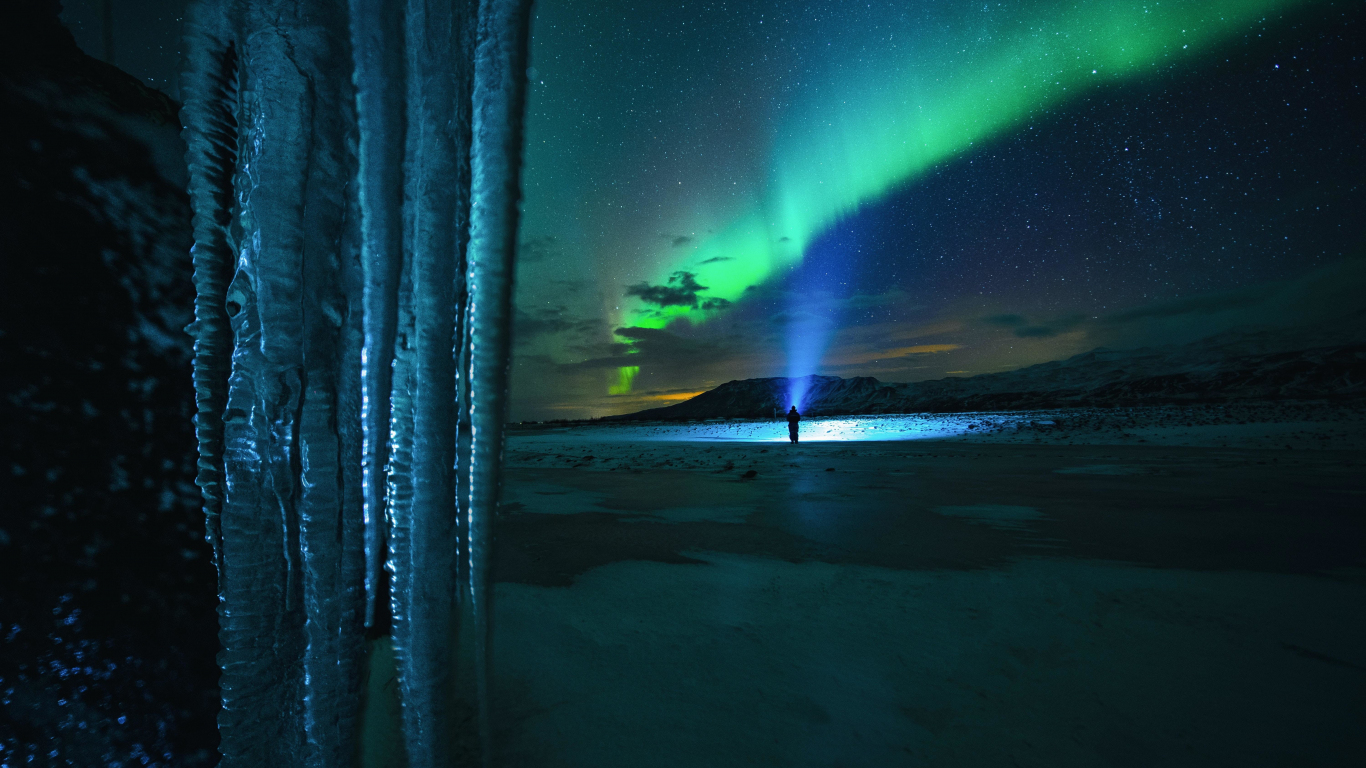 Landscape northern lights winter