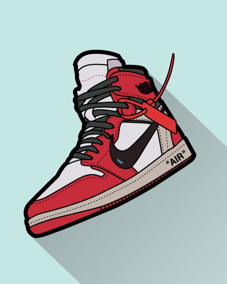 AIR JORDAN 1 Off White Sneaker Art Digital Print Poster. Sneakers Wallpaper, Nike Art, Sneakers Drawing