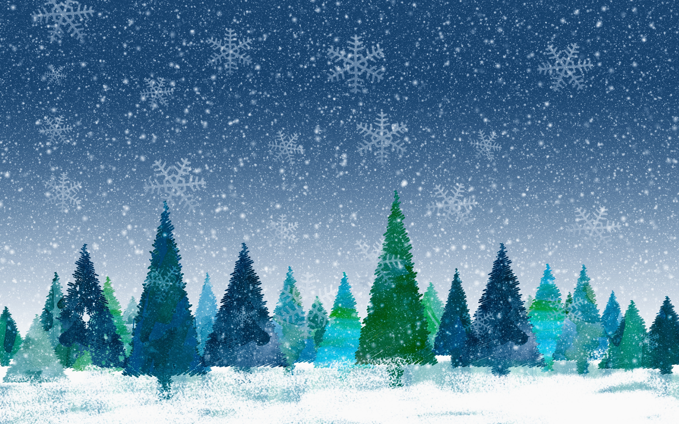 Download wallpaper 2880x1800 christmas, decorations, trees, snowflakes, artwork, mac pro retaia 2880x1800 HD background, 17130