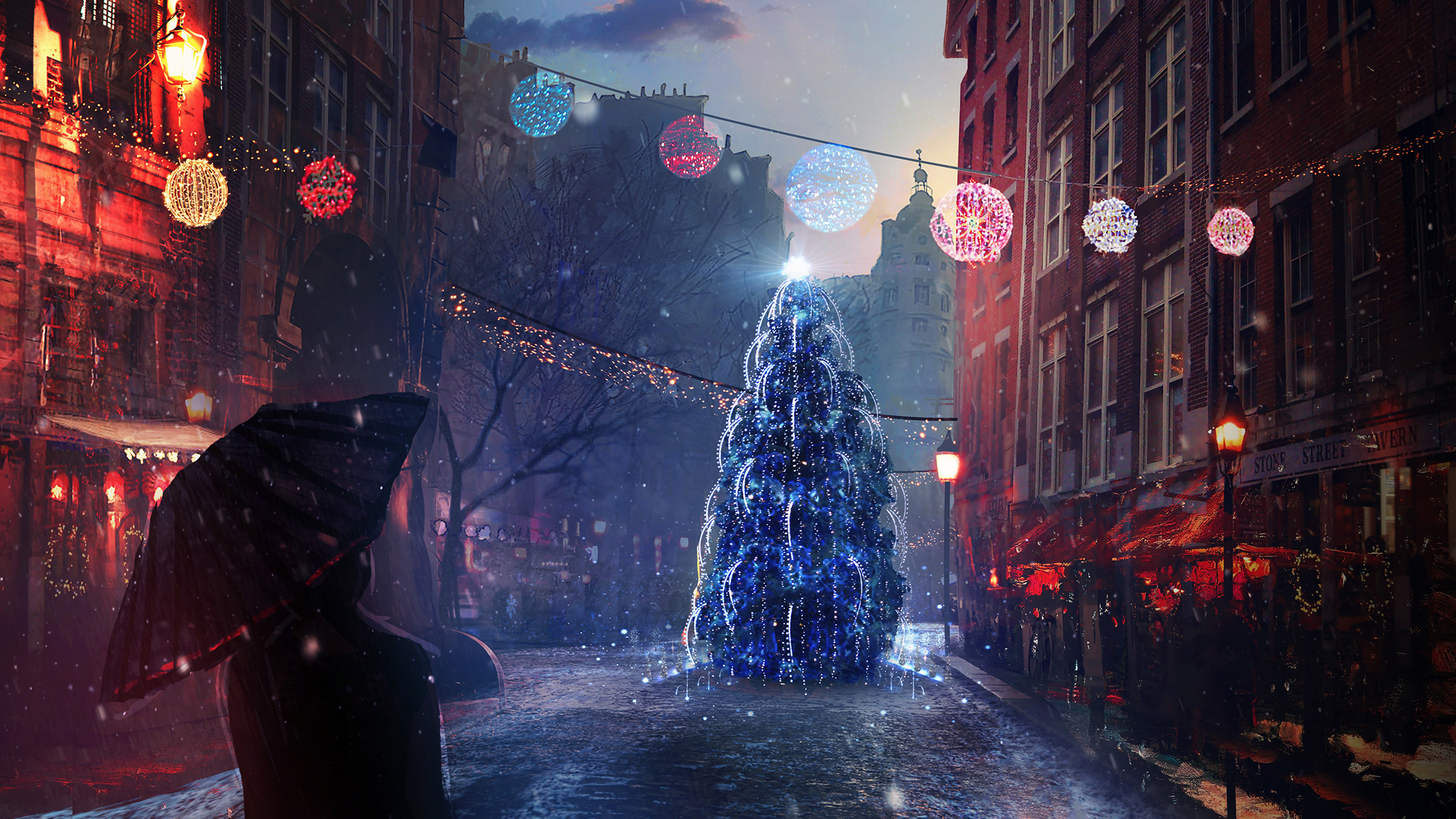 Wallpaper 4k Christmas Eve Lights Wallpaper