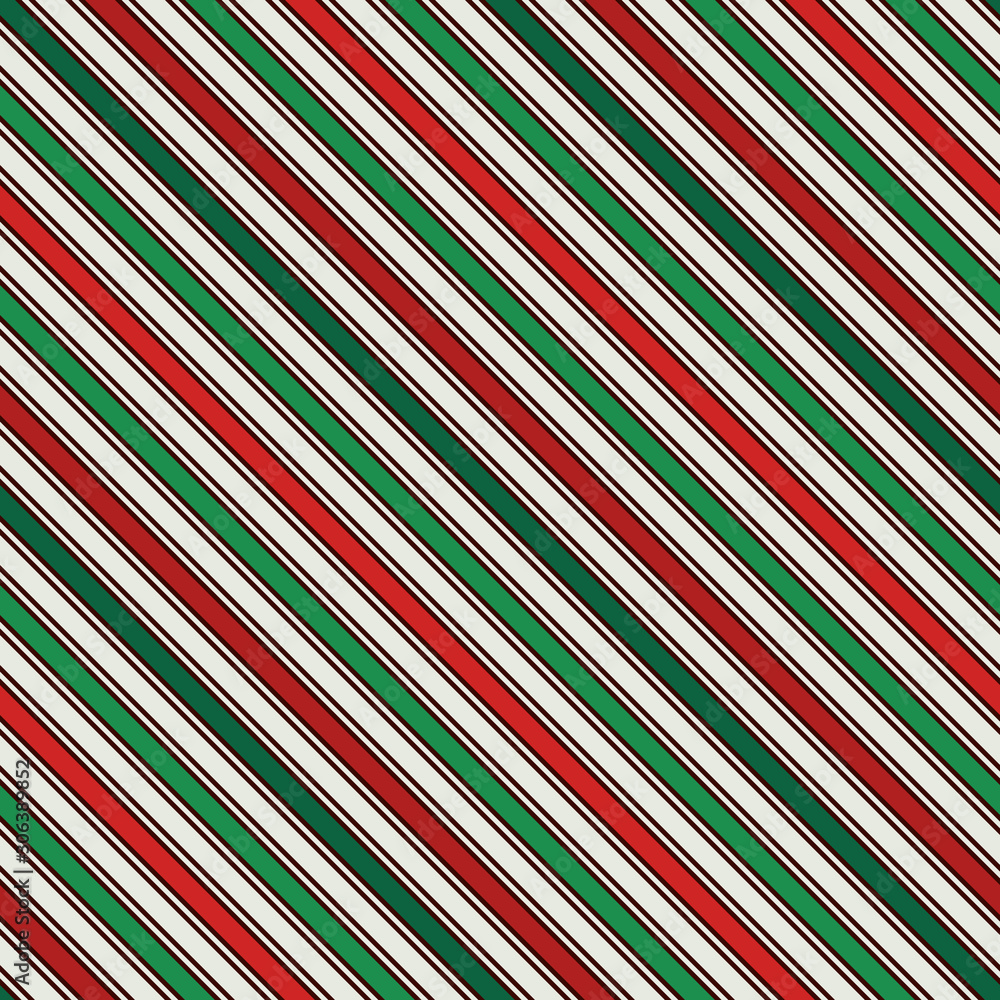 Seamless pattern in Christmas traditional colors with classic motif. Diagonal stripes background. Thin line wallpaper Stock Vector