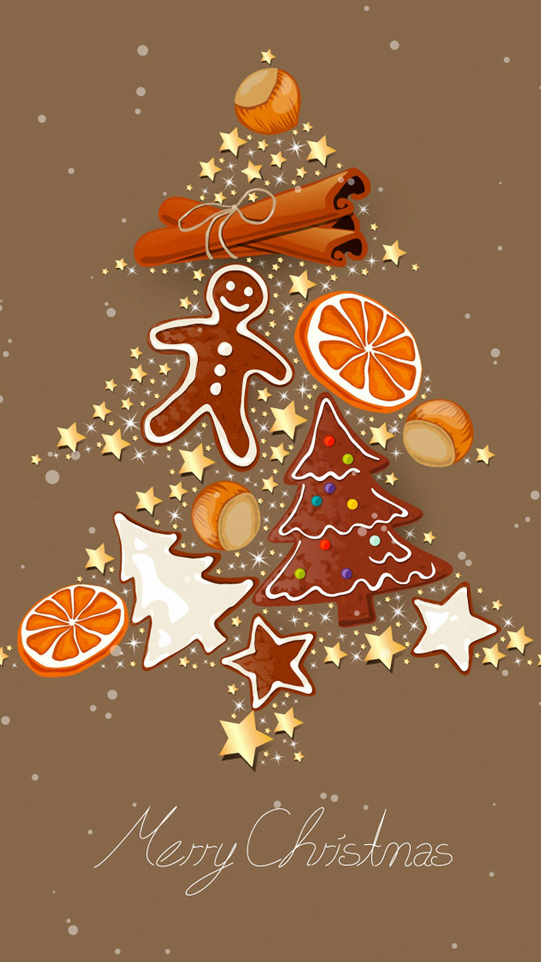 Download Cute Christmas iPhone Brown Elements Wallpaper
