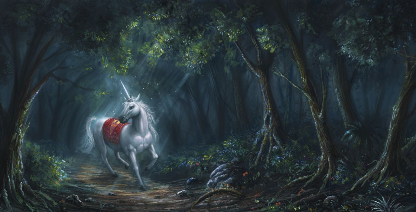 Magical animals Unicorns Forests Fantas Unicorn wallpaperx2362