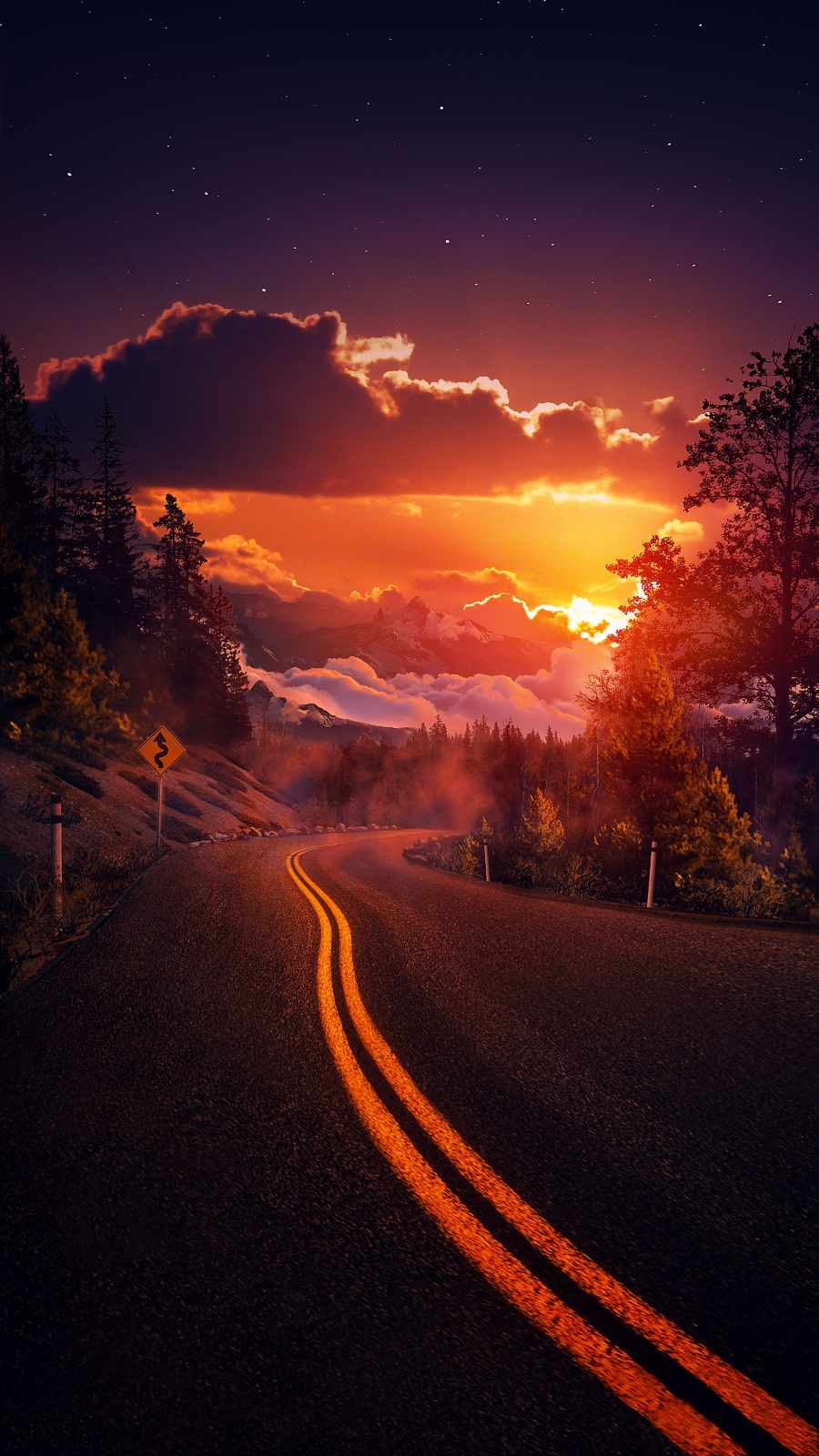 Sunset Cloudy Road Wallpaper, iPhone Wallpaper
