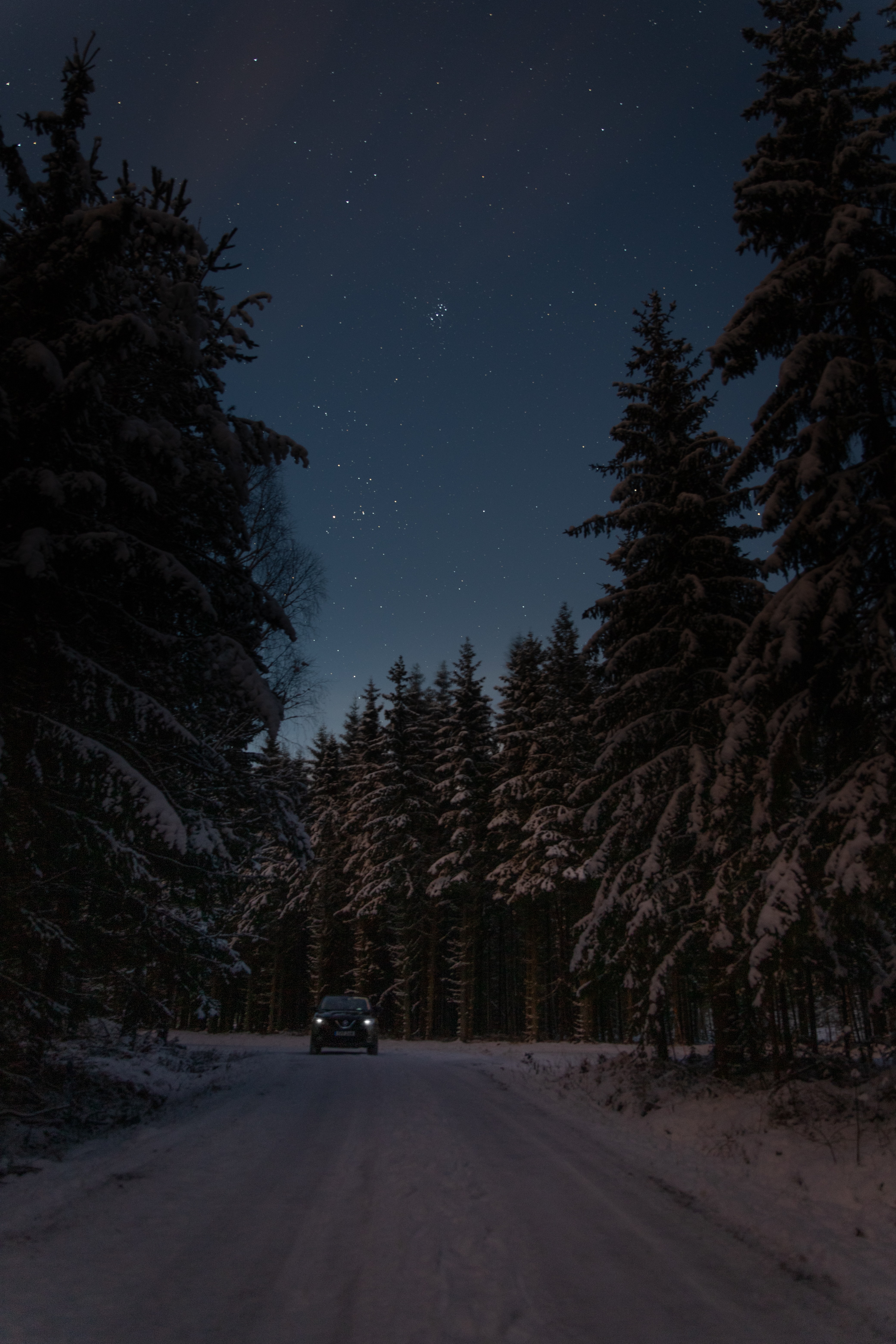 HD desktop wallpaper: Winter, Dark, Road, Night, Car download free picture