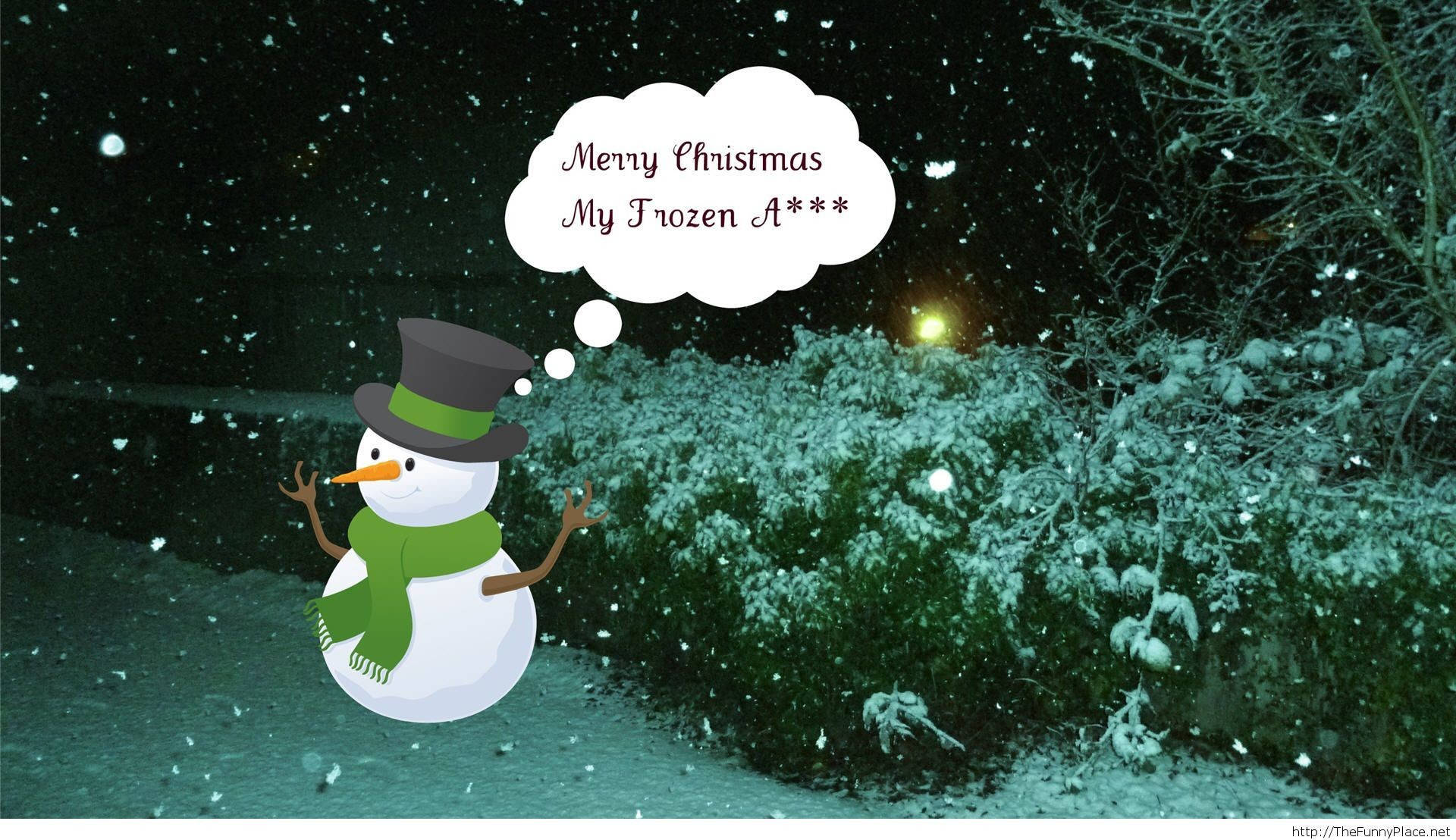 Download Snowman On Grass Backdrop Funny Christmas Wallpaper