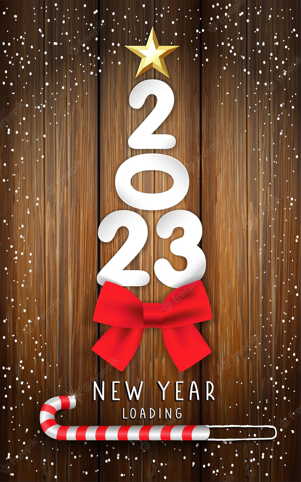 Premium Vector new year, greeting card with paper numbers, red bow and golden star. merry christmas