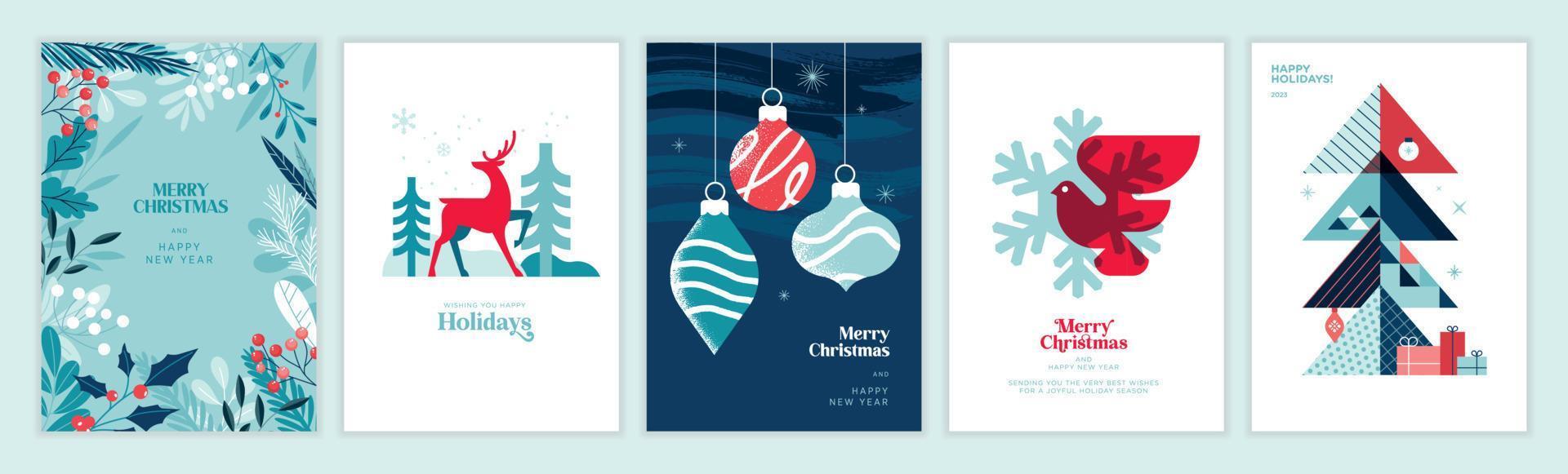 2023 Merry Christmas and Happy New Year greeting cards. Vector illustrations for posters, banners, background or greeting cards