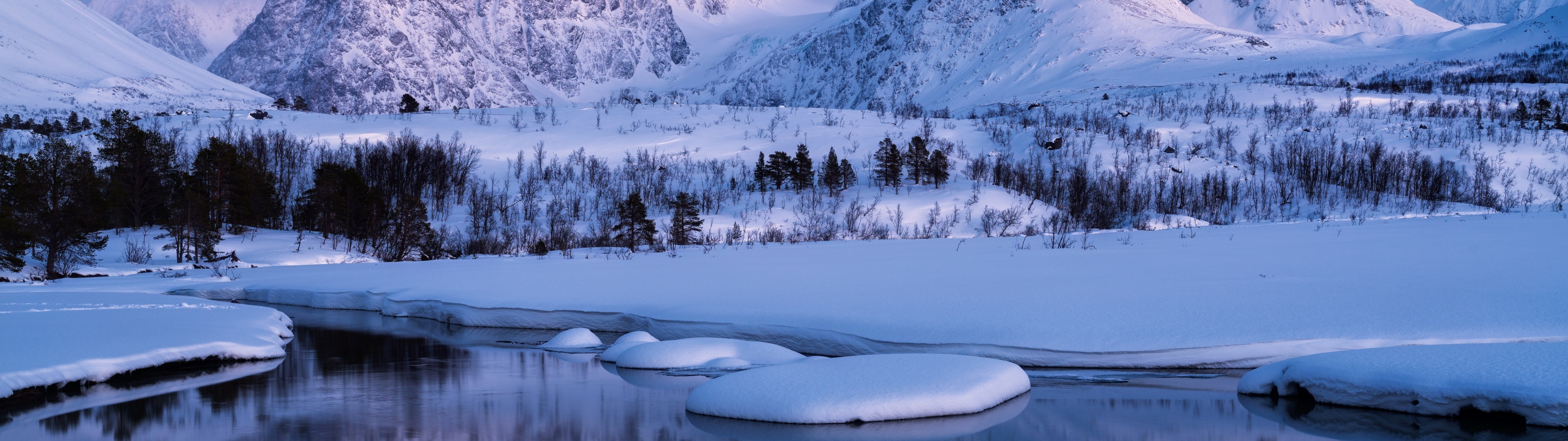 Winter Mountains Wallpaper 4K, Landscape, Lake, Cold, Nature