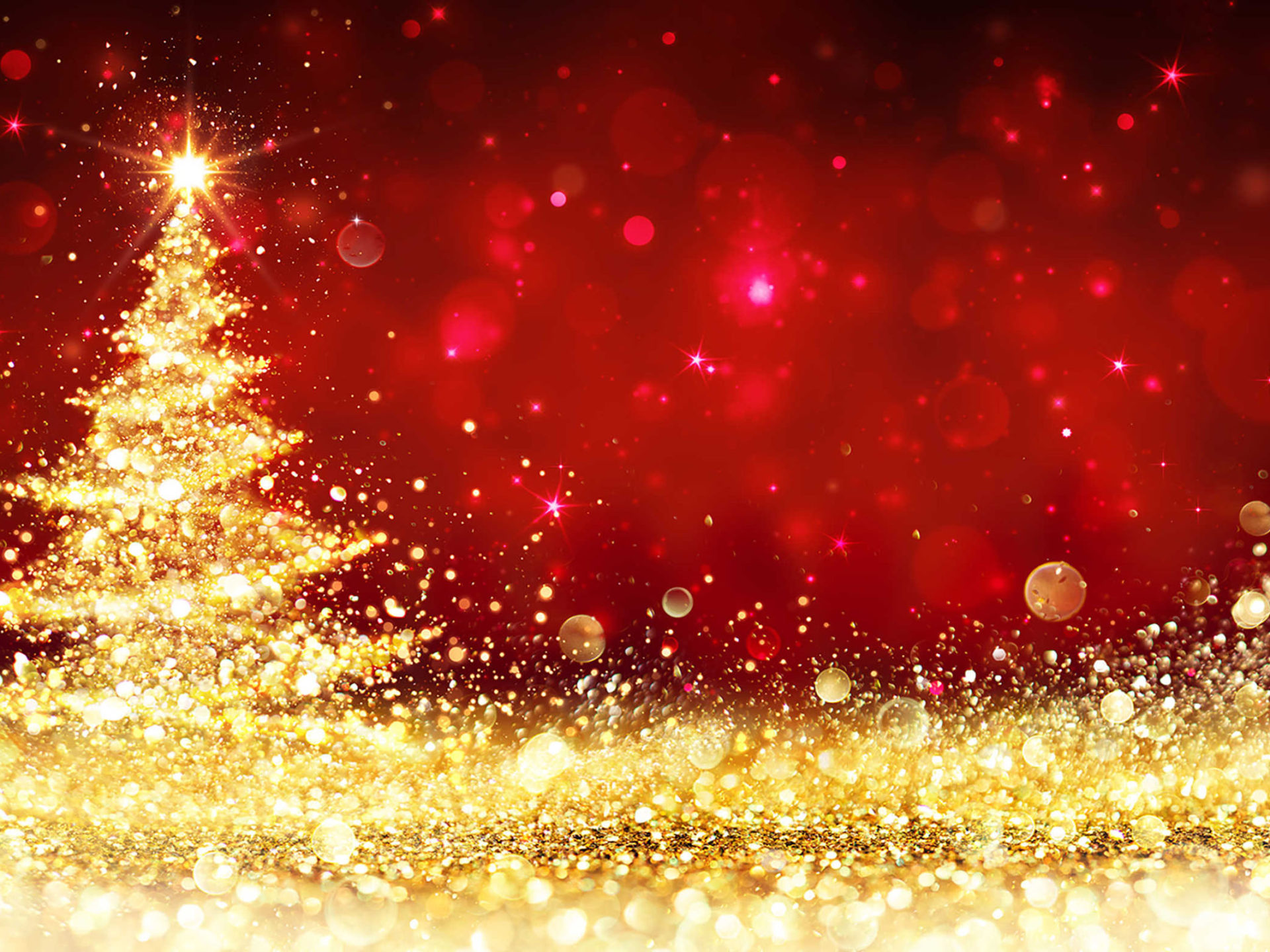 Christmas Tree Red Gold Christmas Background Image, Wallpaper13.com