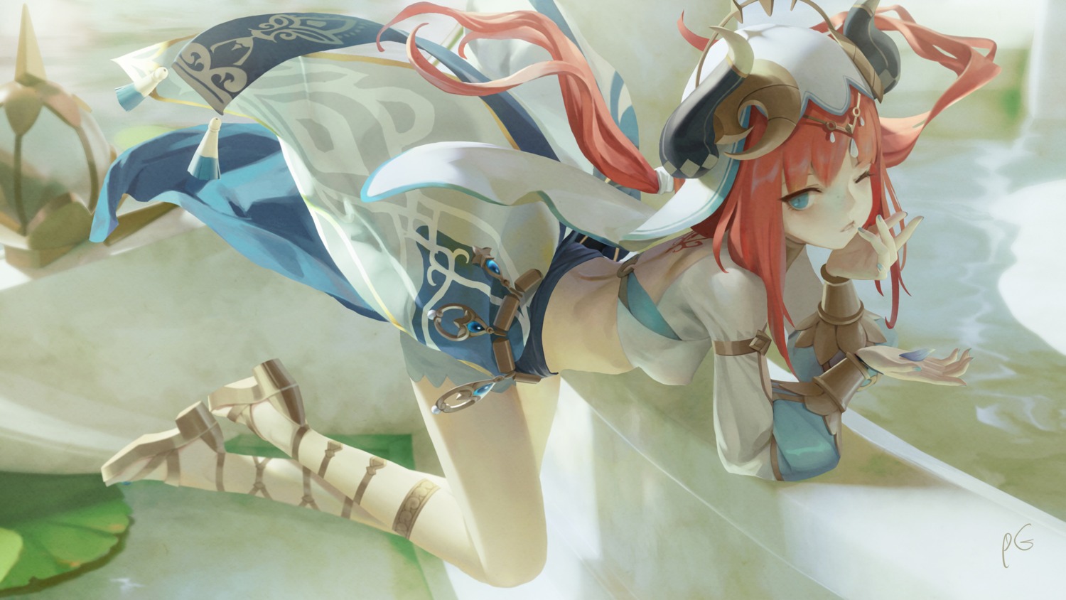 pupil g genshin impact nilou heels horns no bra tattoo wallpaper