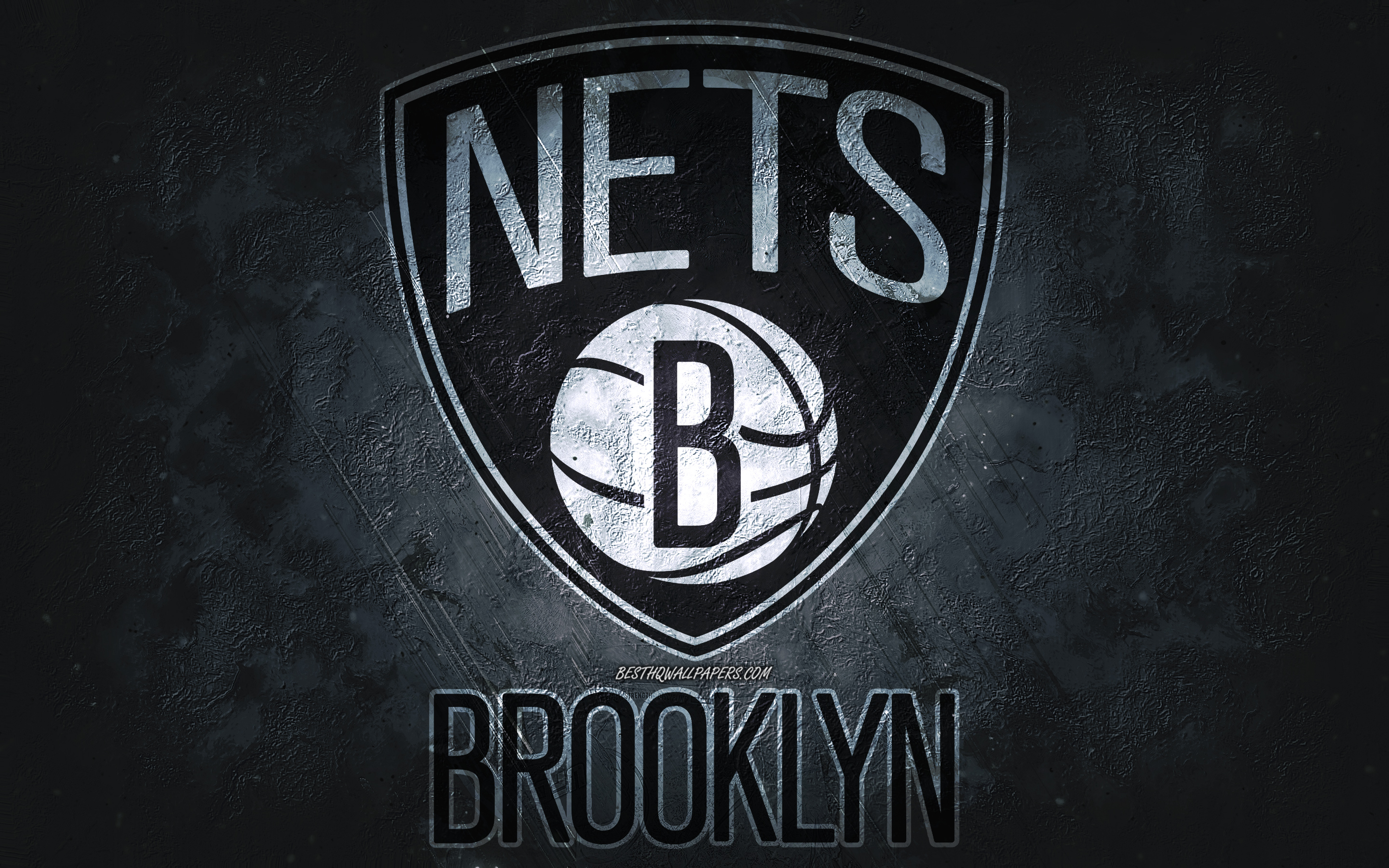 Download wallpaper Brooklyn Nets, American basketball team, black stone background, Brooklyn Nets logo, grunge art, NBA, basketball, USA, Brooklyn Nets emblem for desktop with resolution 2880x1800. High Quality HD picture wallpaper