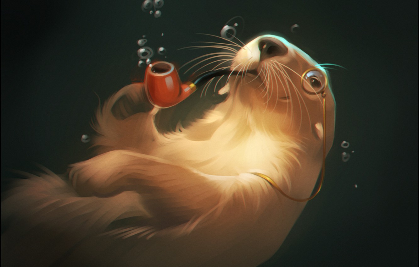 Wallpaper water, bubbles, tube, art, monocle, otter, otter image for desktop, section фантастика