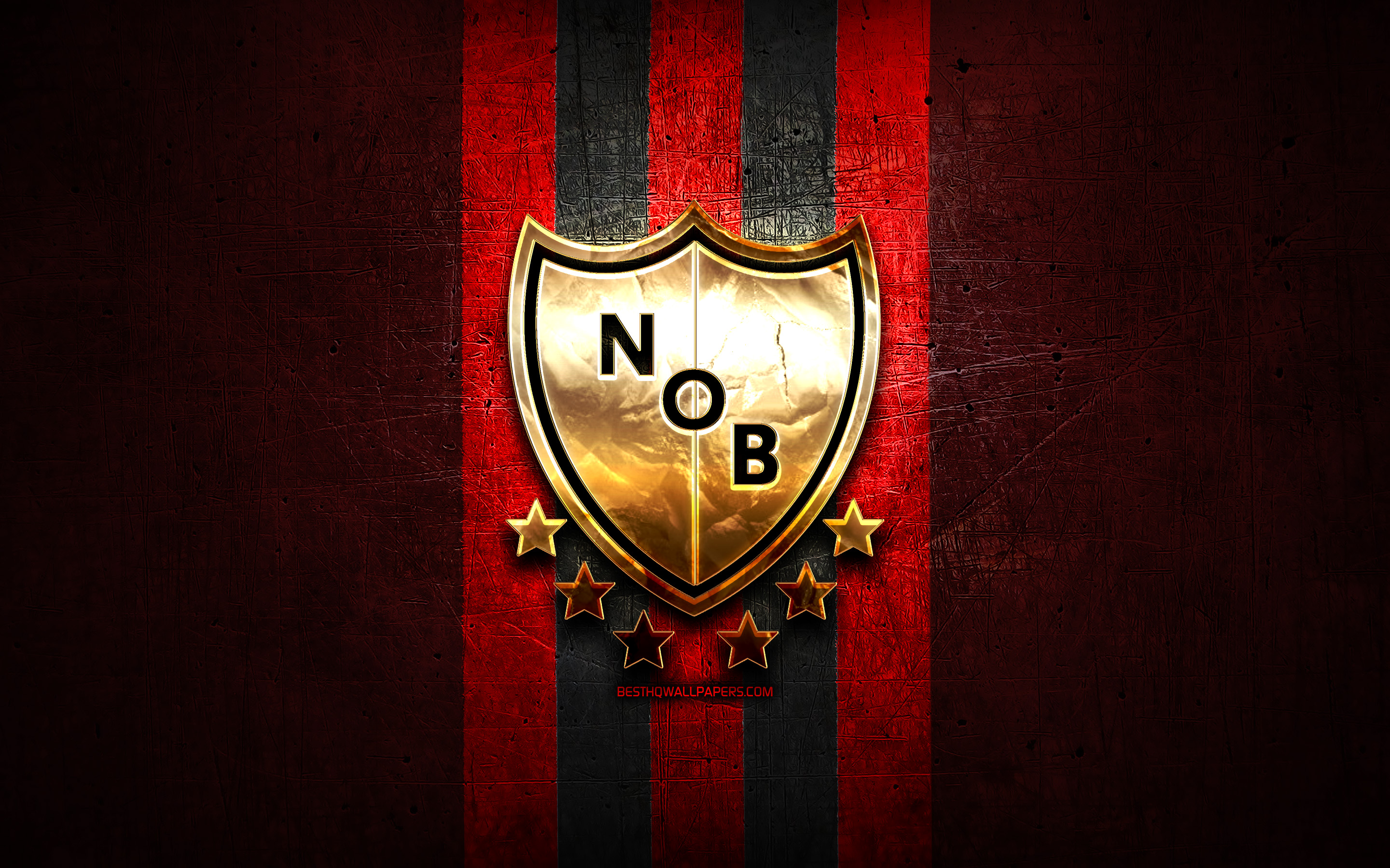 Download wallpaper Newells Old Boys FC, golden logo, Argentine Primera Division, red metal background, football, CA Newells Old Boys, argentinian football club, Newells Old Boys logo, soccer, Argentina, Club Atletico Newells Old