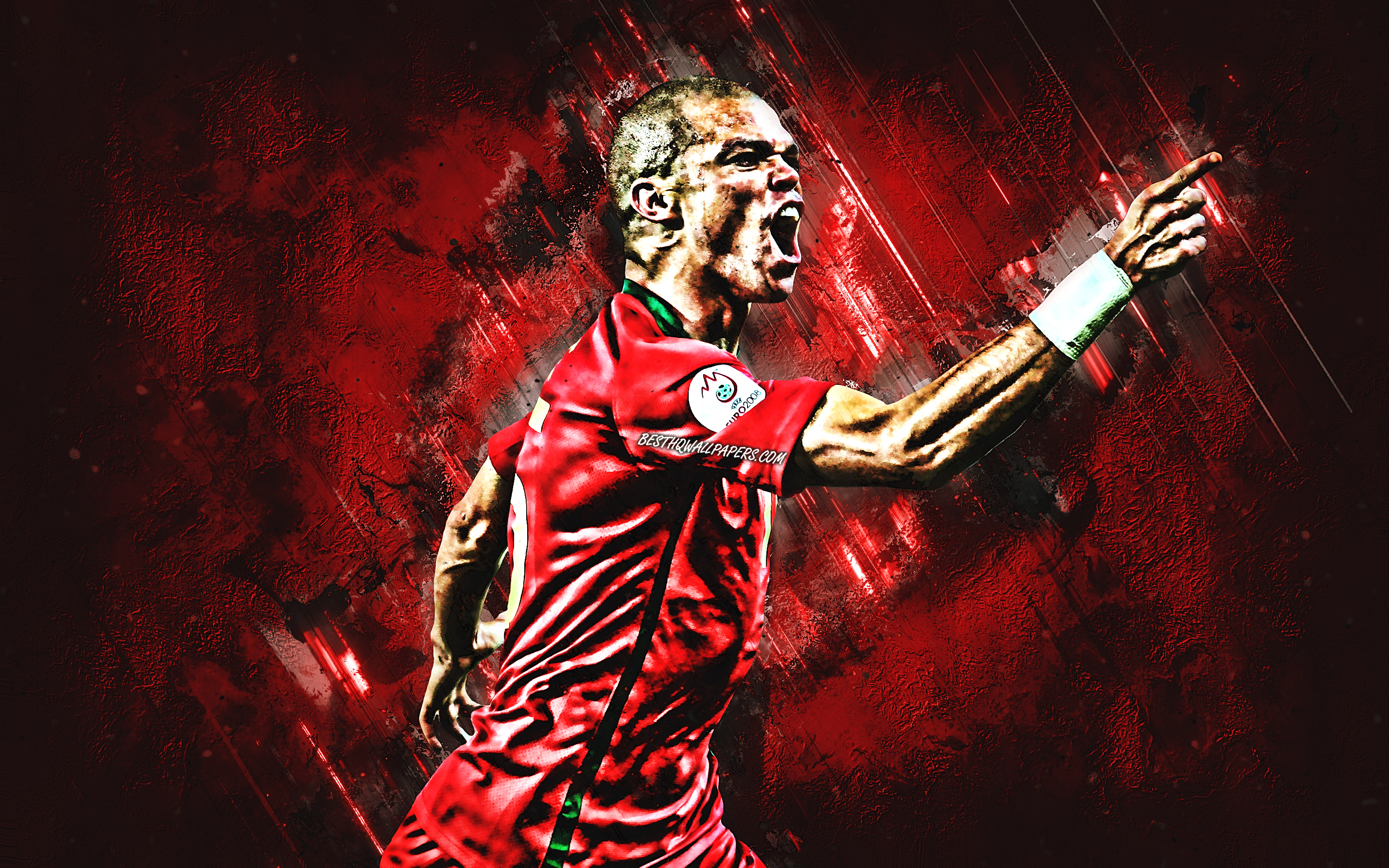 Download wallpaper Pepe, Portugal national football team, striker, joy, red stone, famous footballers, football, Portuguese footballers, grunge, Portugal, Kepler Laveran Lima Ferreira for desktop with resolution 2880x1800. High Quality HD picture