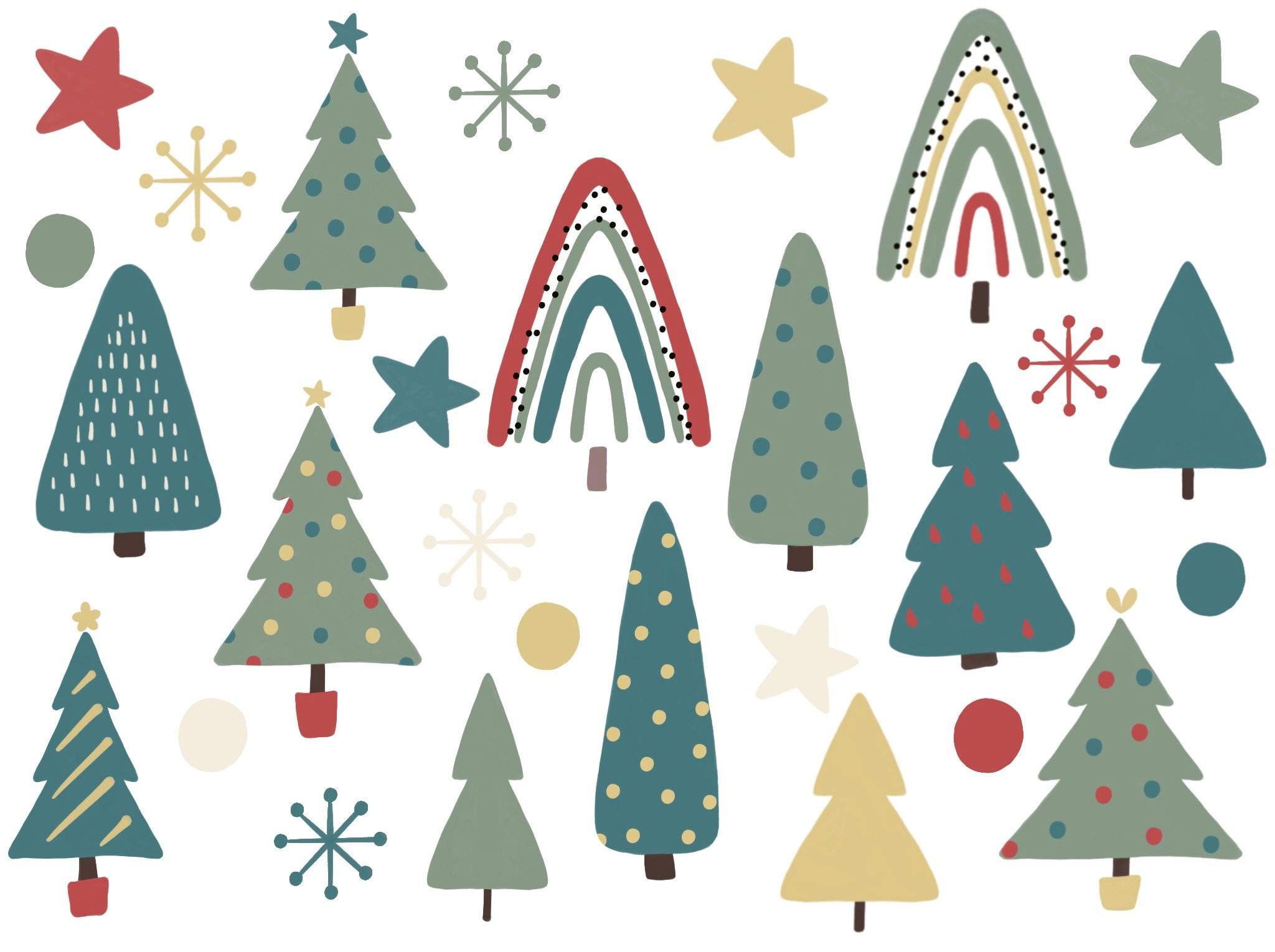 Colourful Christmas Tree Boho Clipart Bundle Bright Holidays