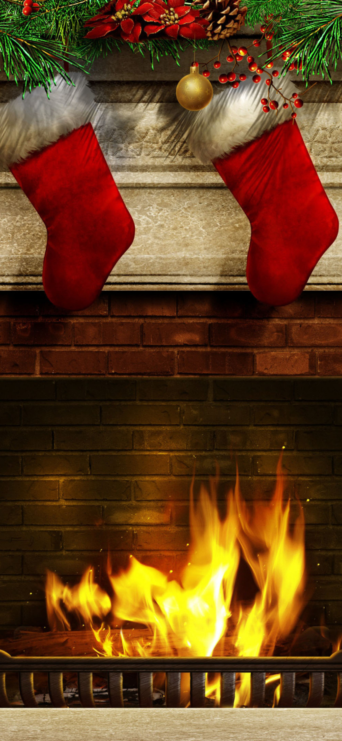 Fireplace And Christmas Socks Wallpaper for iPhone 11 Pro