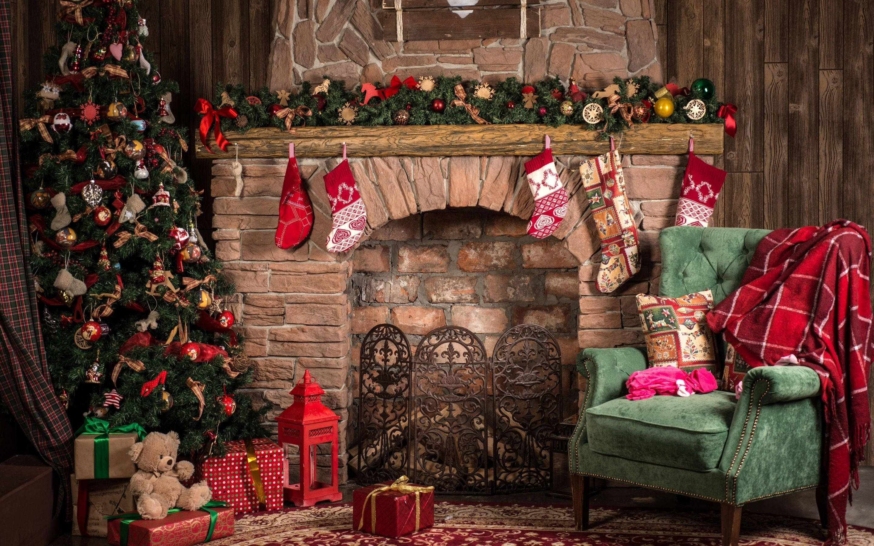 Download Cozy Christmas Aesthetic Fireplace Wallpaper