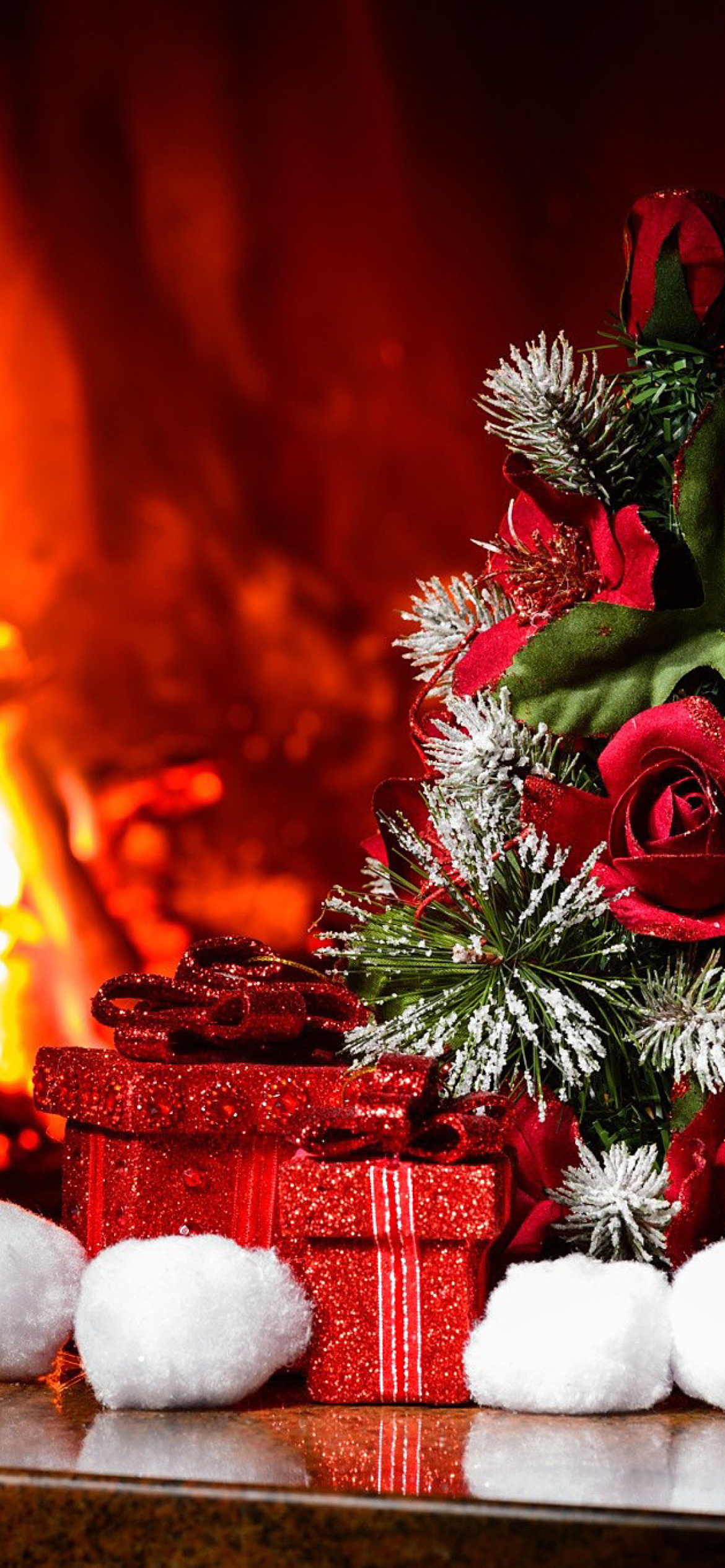 Christmas near Fireplace Wallpaper for iPhone XR
