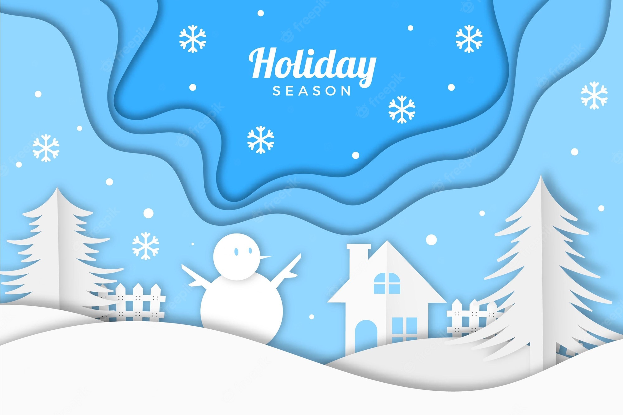 Free Vector. Winter landscape in paper style wallpaper