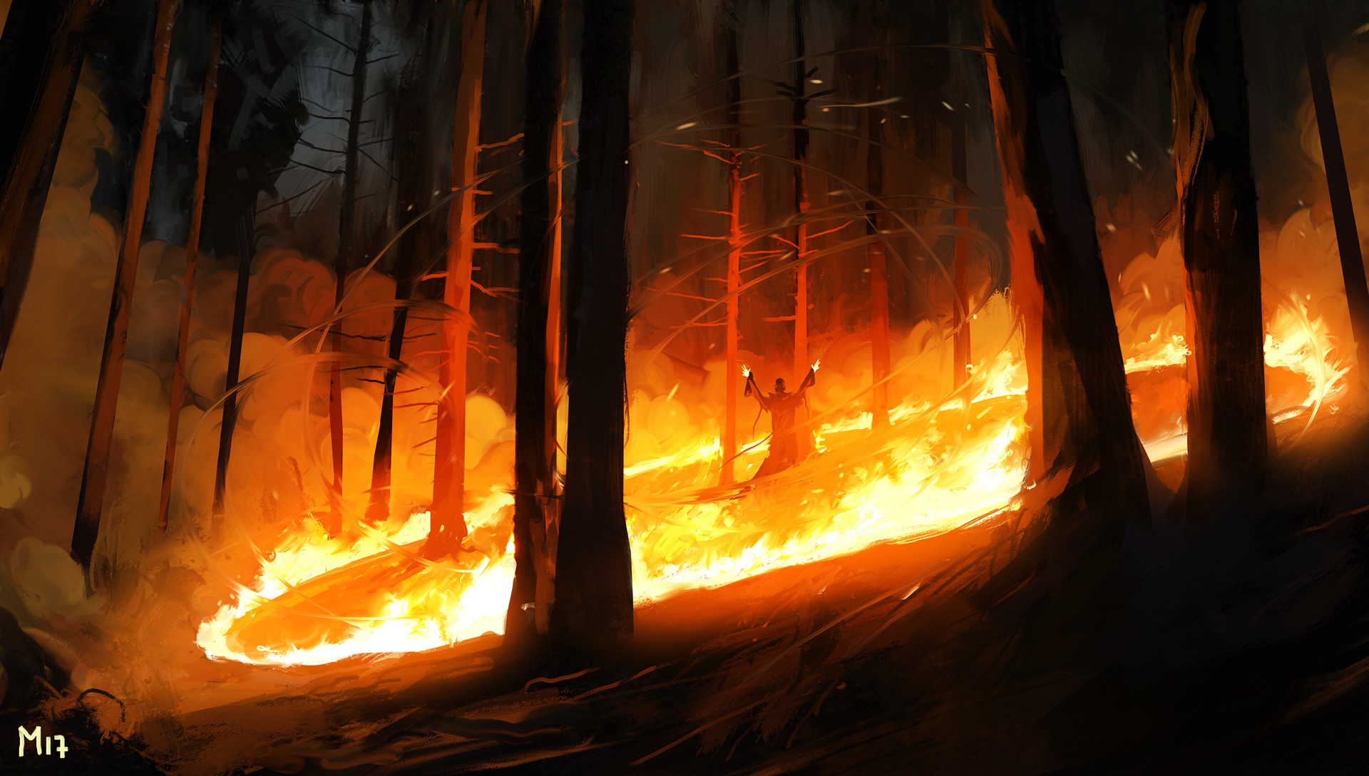 Fire Magic Forest Wallpaper:1920x1089